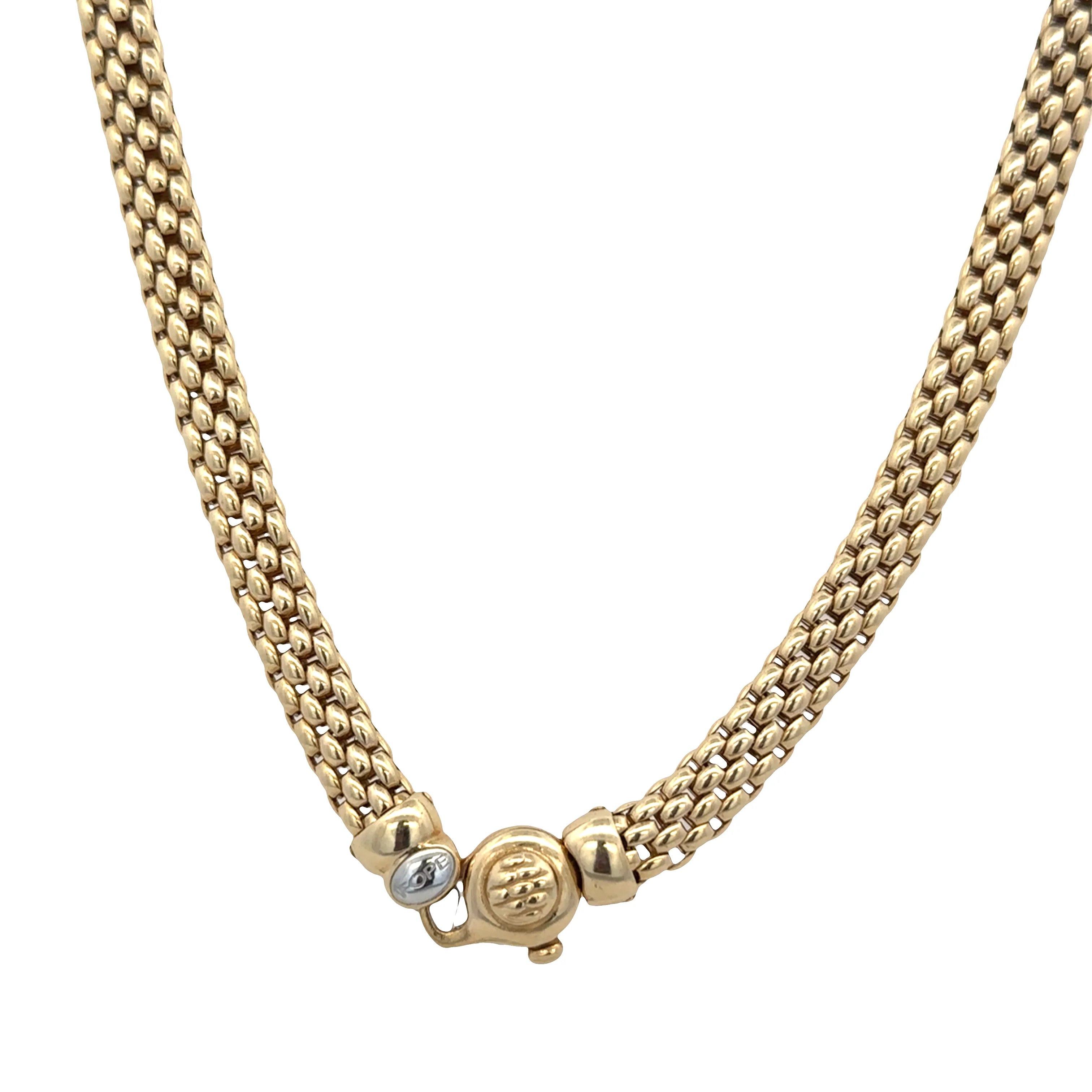 Estate Fope 18k Yellow Gold Woven Necklace with White Gold & Diamond Accents – 0.15 CTW, 17" - Image 3