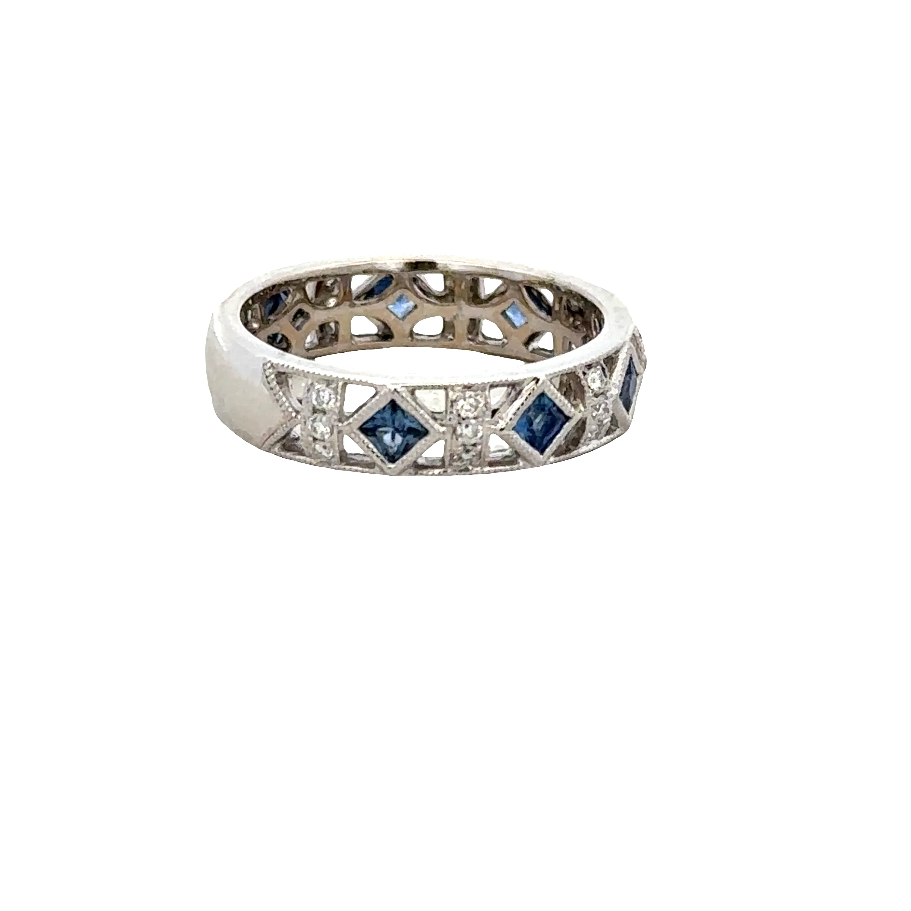 Estate Gabriel & Co. 14k White Gold Sapphire and Diamond Openwork Band – Size 6.25 - Image 2