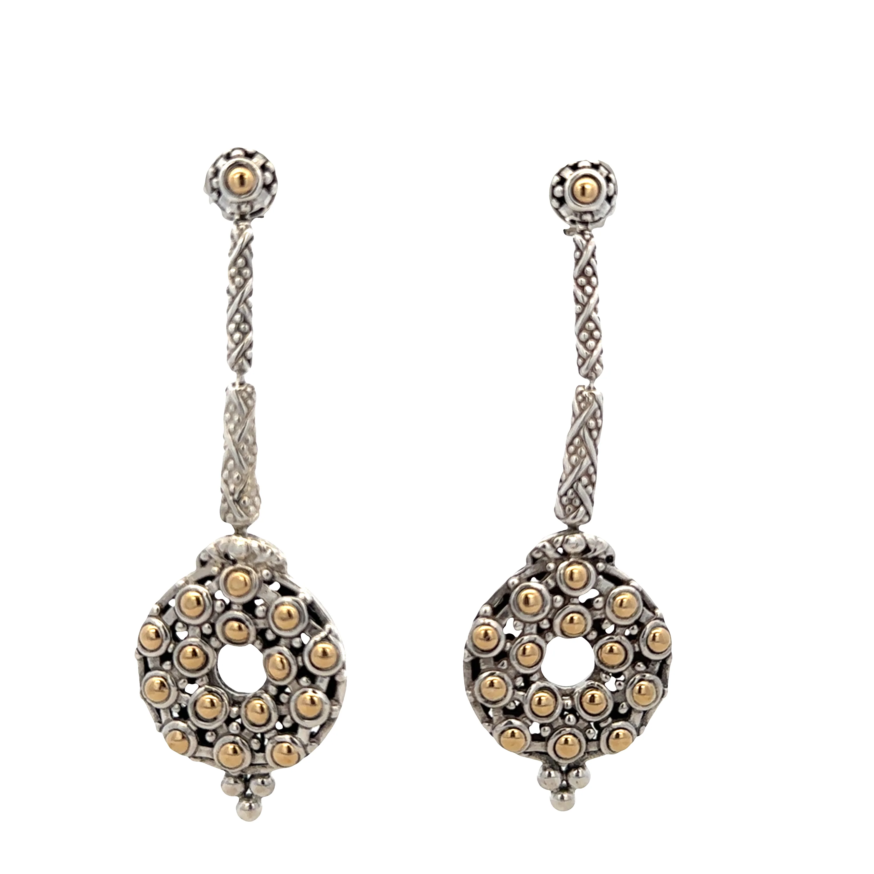 Estate John Hardy Sterling Silver & 18k Yellow Gold Dot Collection Dangle Earrings