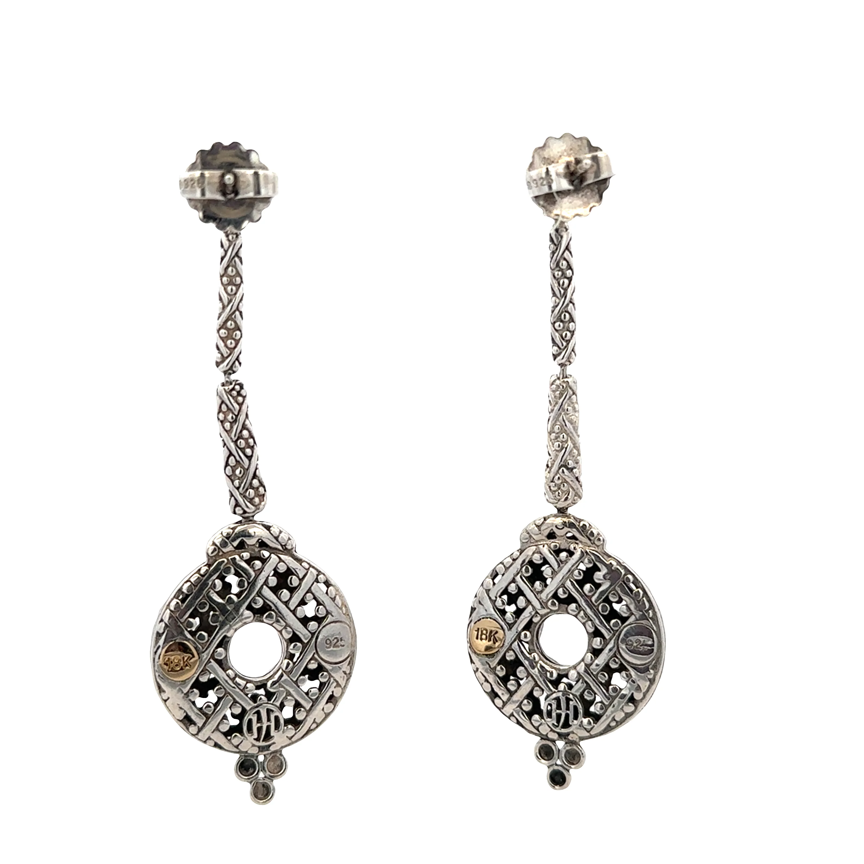 Estate John Hardy Sterling Silver & 18k Yellow Gold Dot Collection Dangle Earrings - Image 2