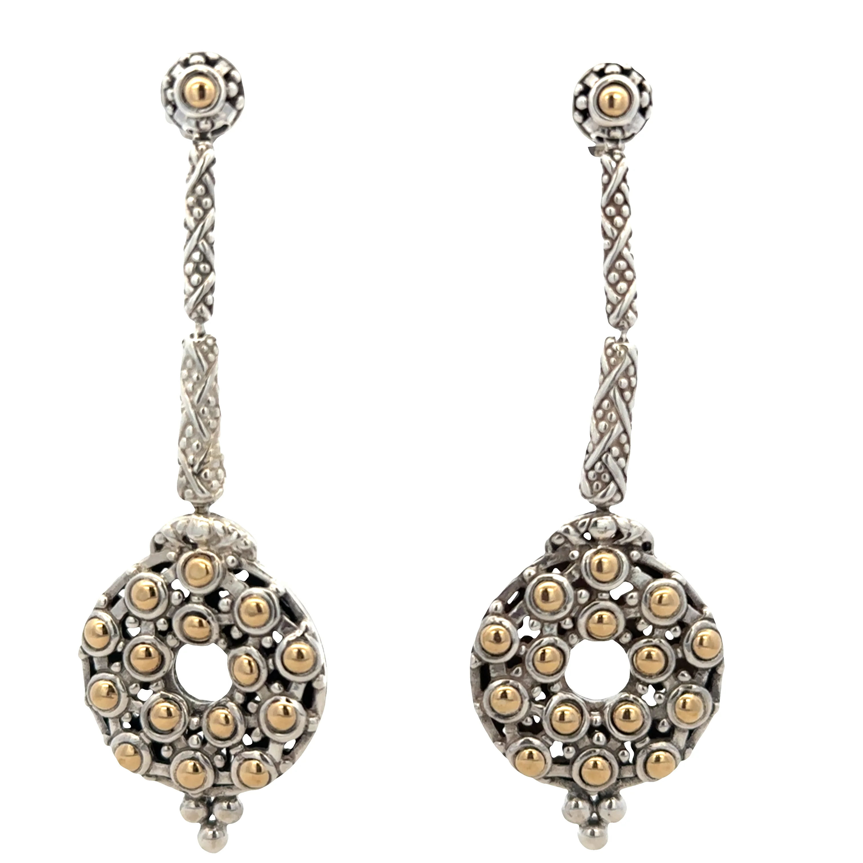 Estate John Hardy Sterling Silver & 18k Yellow Gold Dot Collection Dangle Earrings - Image 3