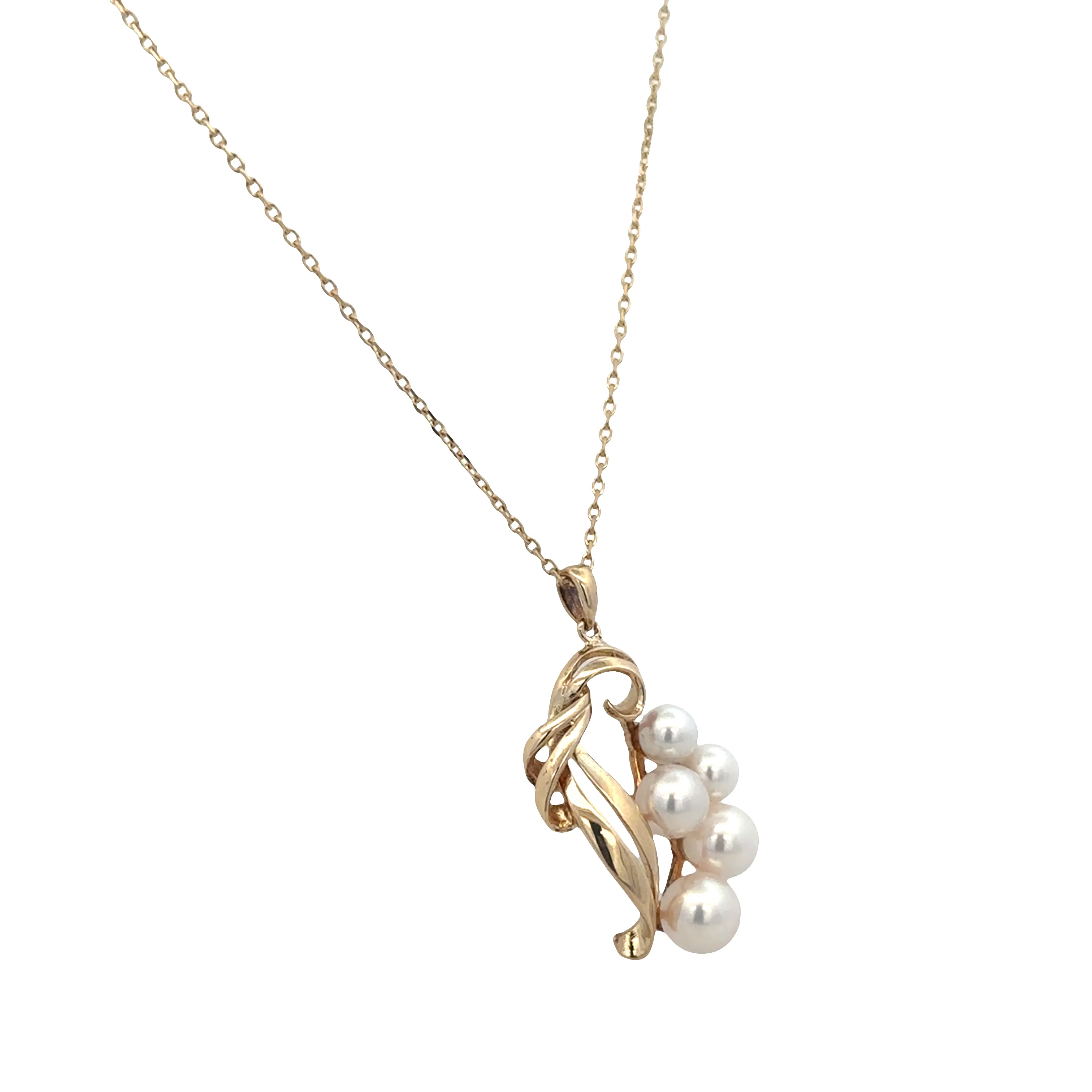 Estate Mikimoto 14k Yellow Gold Akoya Pearl Foliate Pendant Necklace – 16" - Image 3