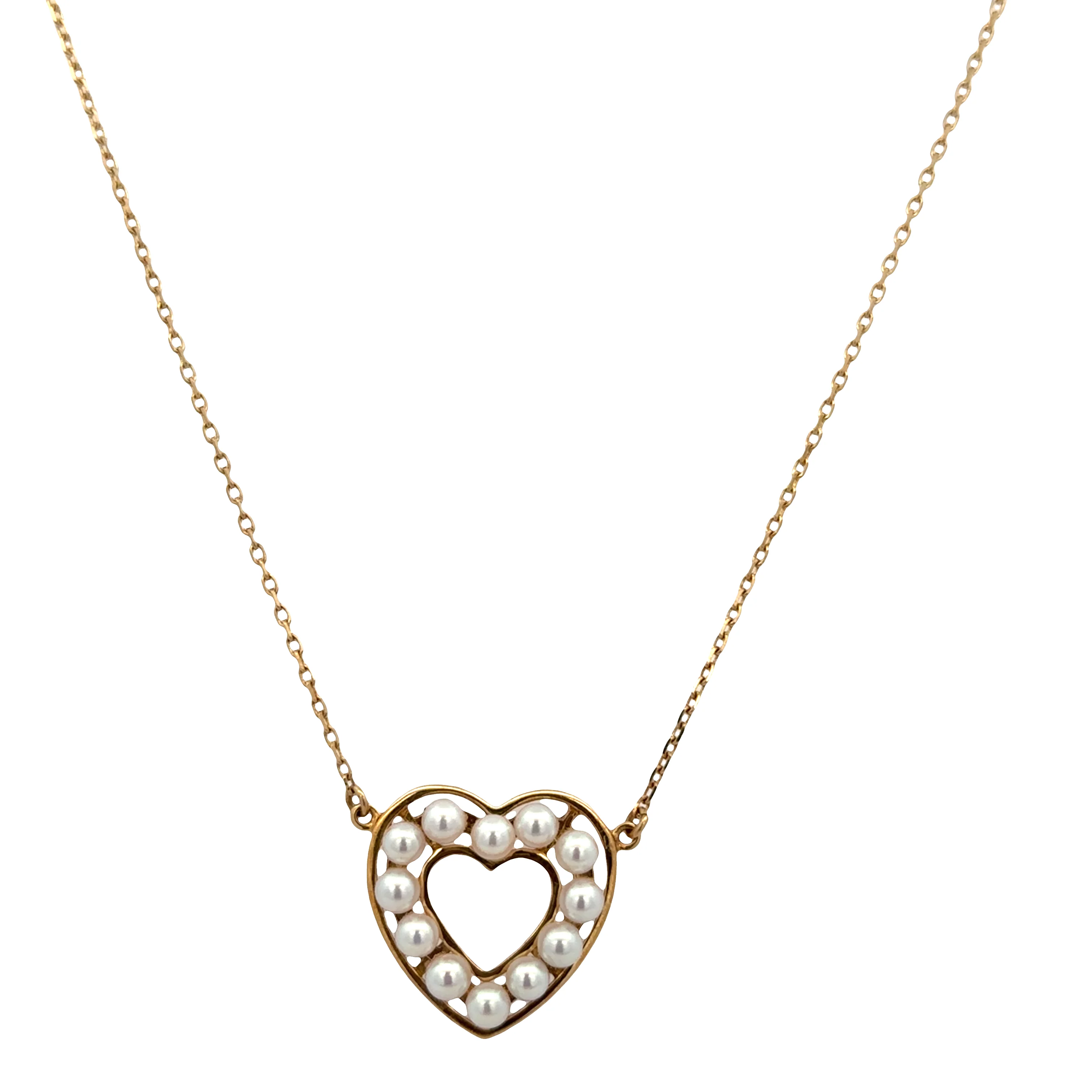 Estate Mikimoto 18k Yellow Gold Akoya Pearl Heart Necklace – 16.5"
