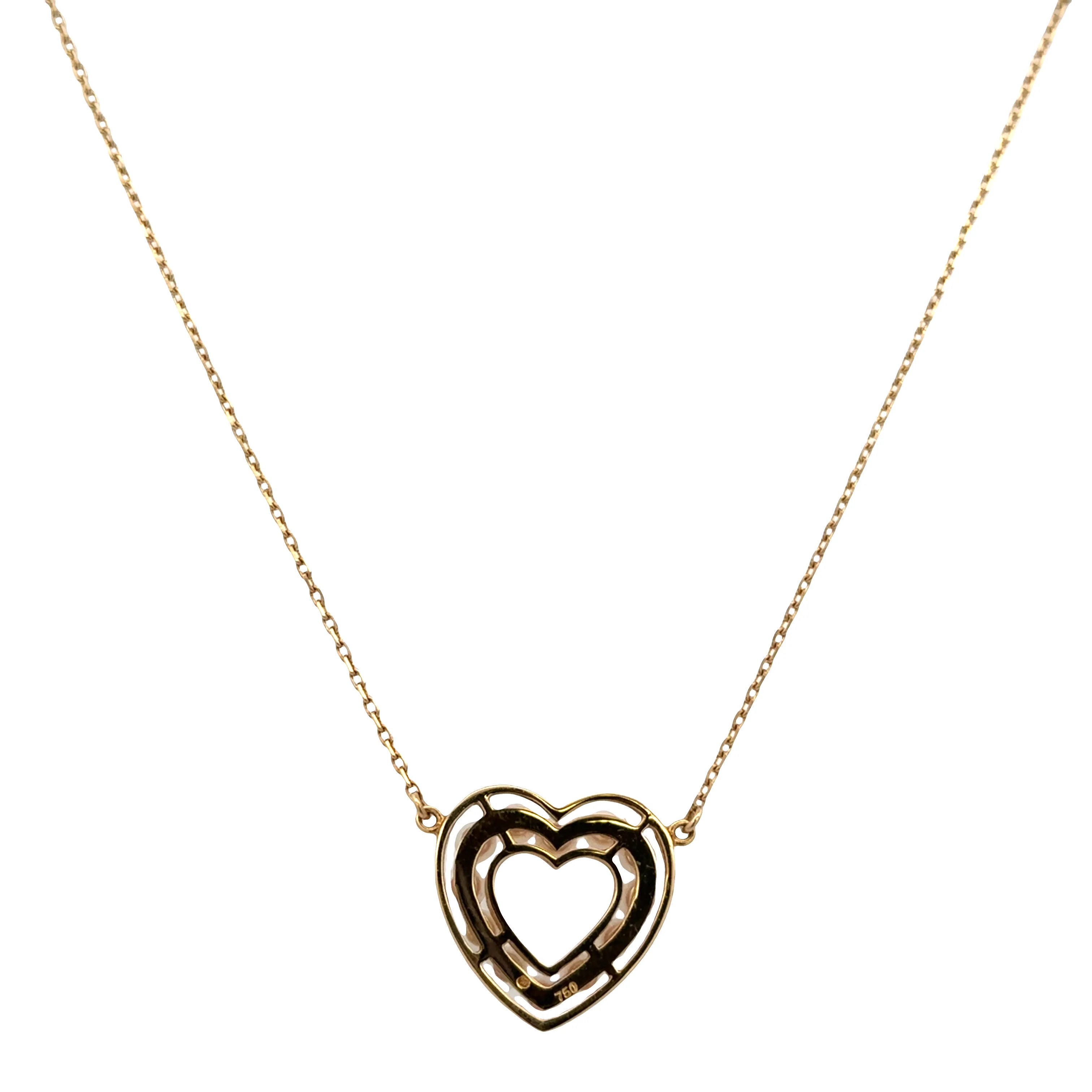 Estate Mikimoto 18k Yellow Gold Akoya Pearl Heart Necklace – 16.5" - Image 2