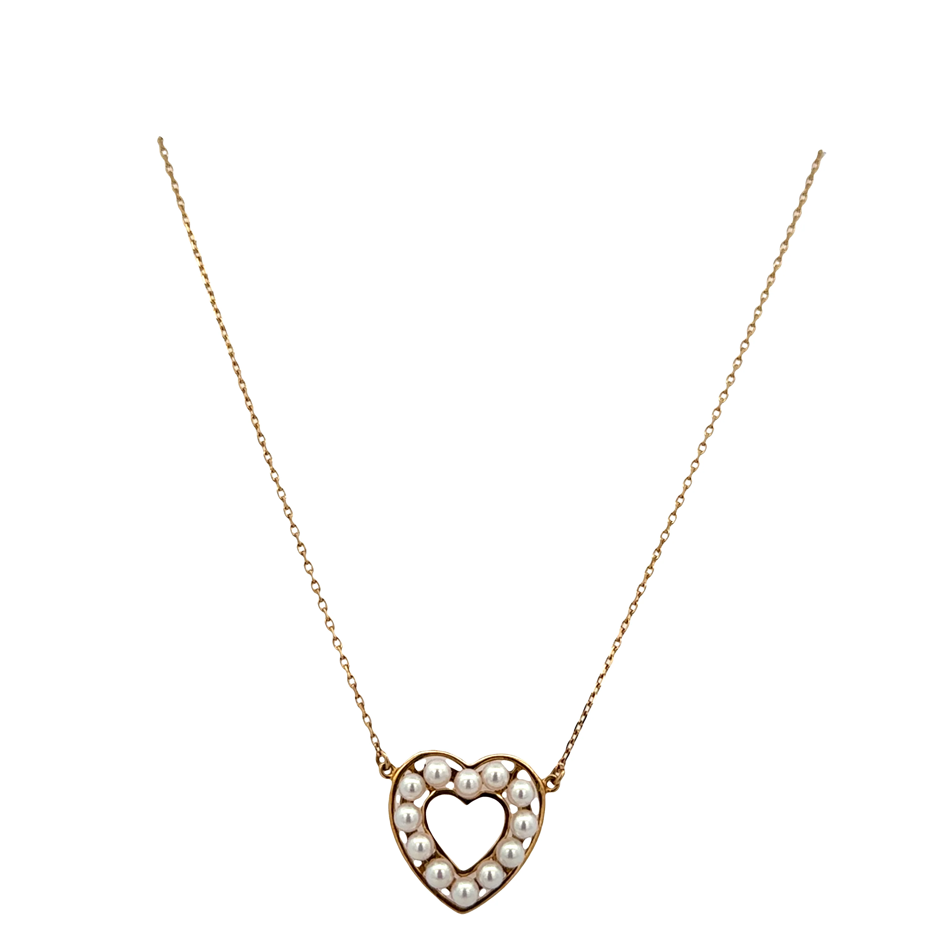 Estate Mikimoto 18k Yellow Gold Akoya Pearl Heart Necklace – 16.5" - Image 3