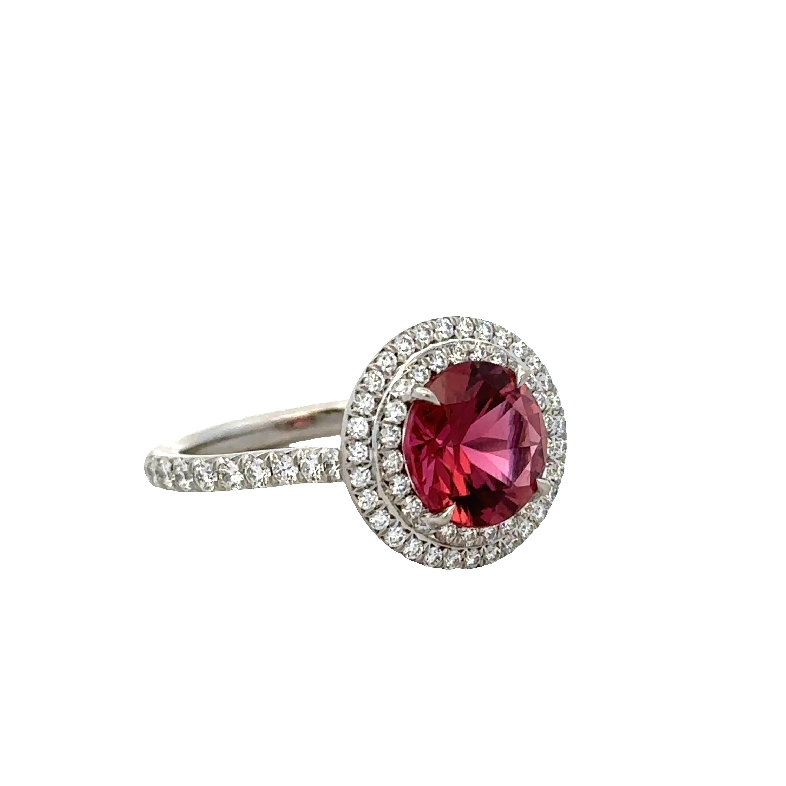 Estate Platinum Tiffany & Co. Soleste Ring with 2.0 Ct. Pink Tourmaline and Diamond Double Halo - Image 2