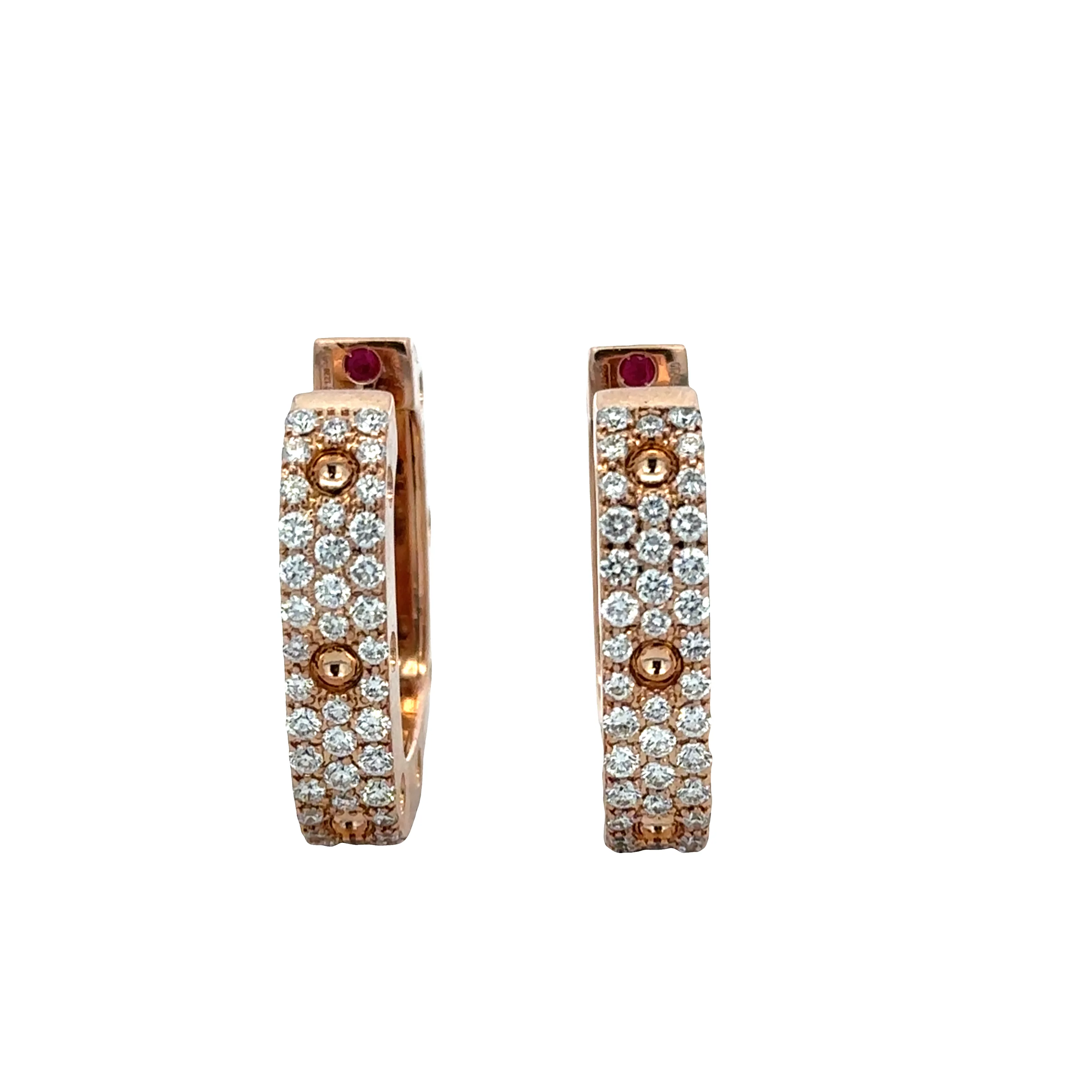 Estate Roberto Coin 18k Rose Gold Square Hoop Diamond Earrings