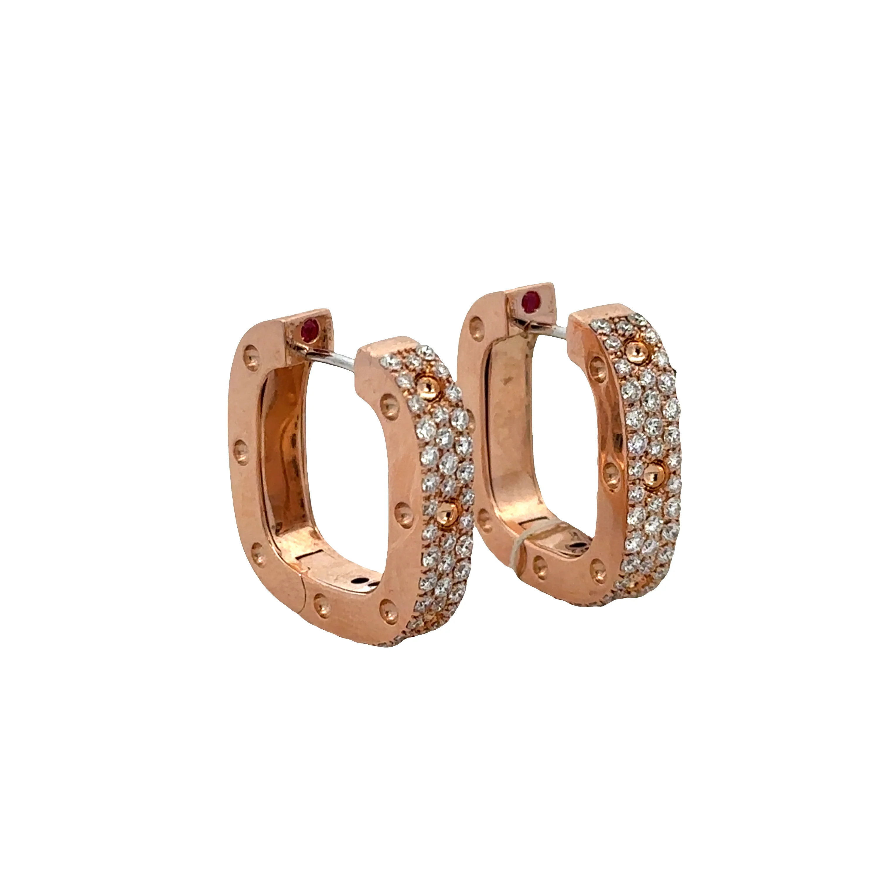 Estate Roberto Coin 18k Rose Gold Square Hoop Diamond Earrings - Image 2
