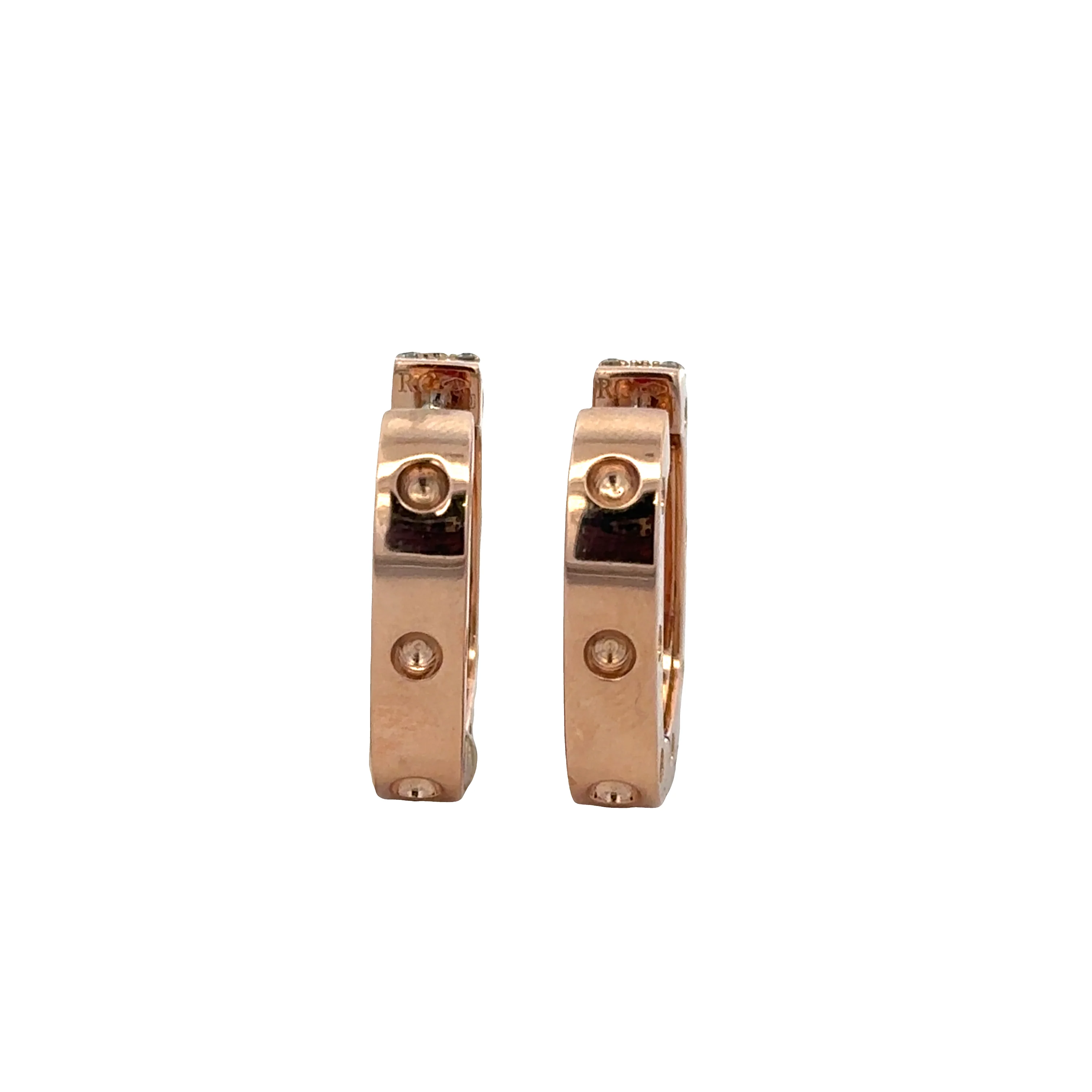 Estate Roberto Coin 18k Rose Gold Square Hoop Diamond Earrings - Image 3