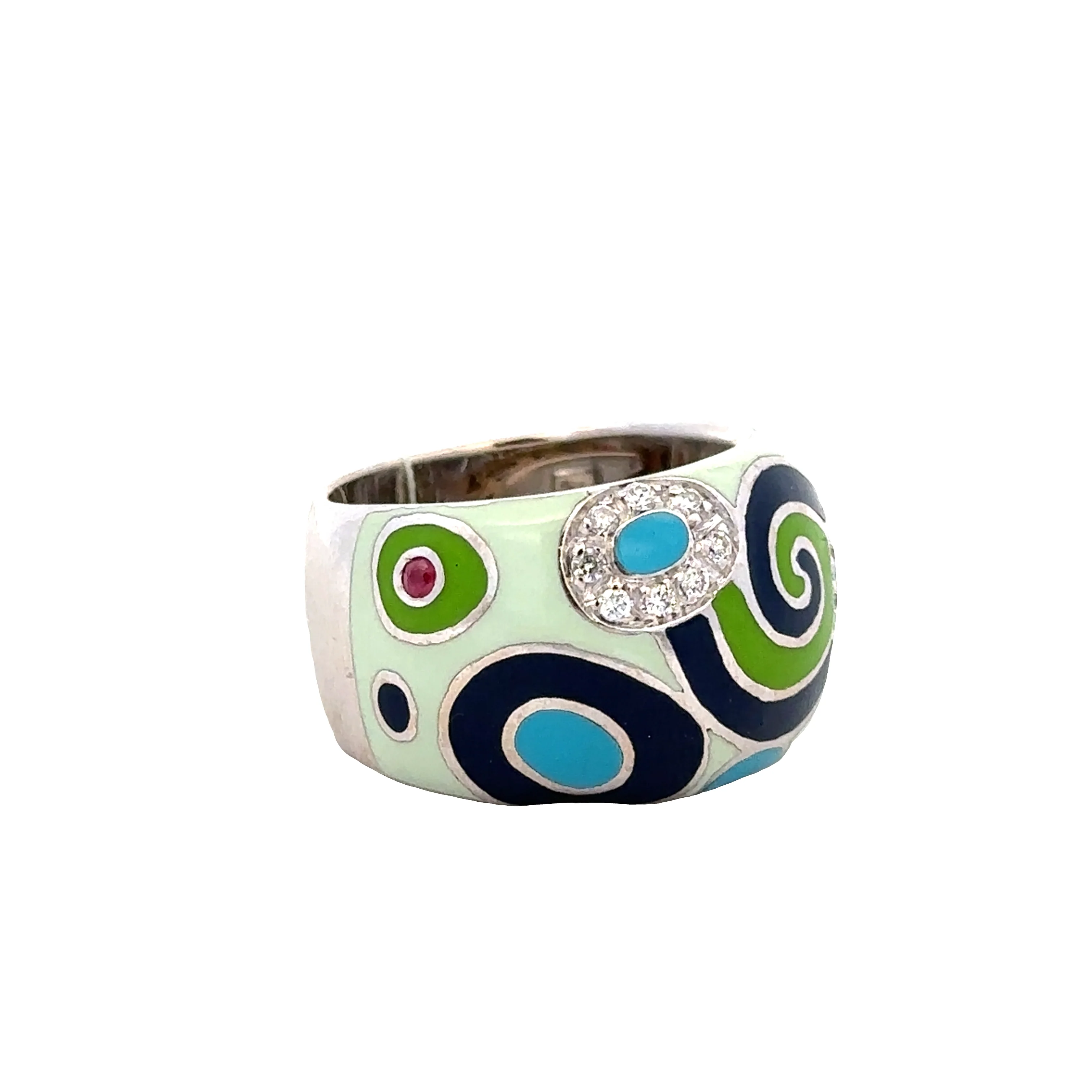 Estate Roberto Coin 18k White Gold Enamel & Diamond Pop Art Band Ring – Size 6.5 - Image 2