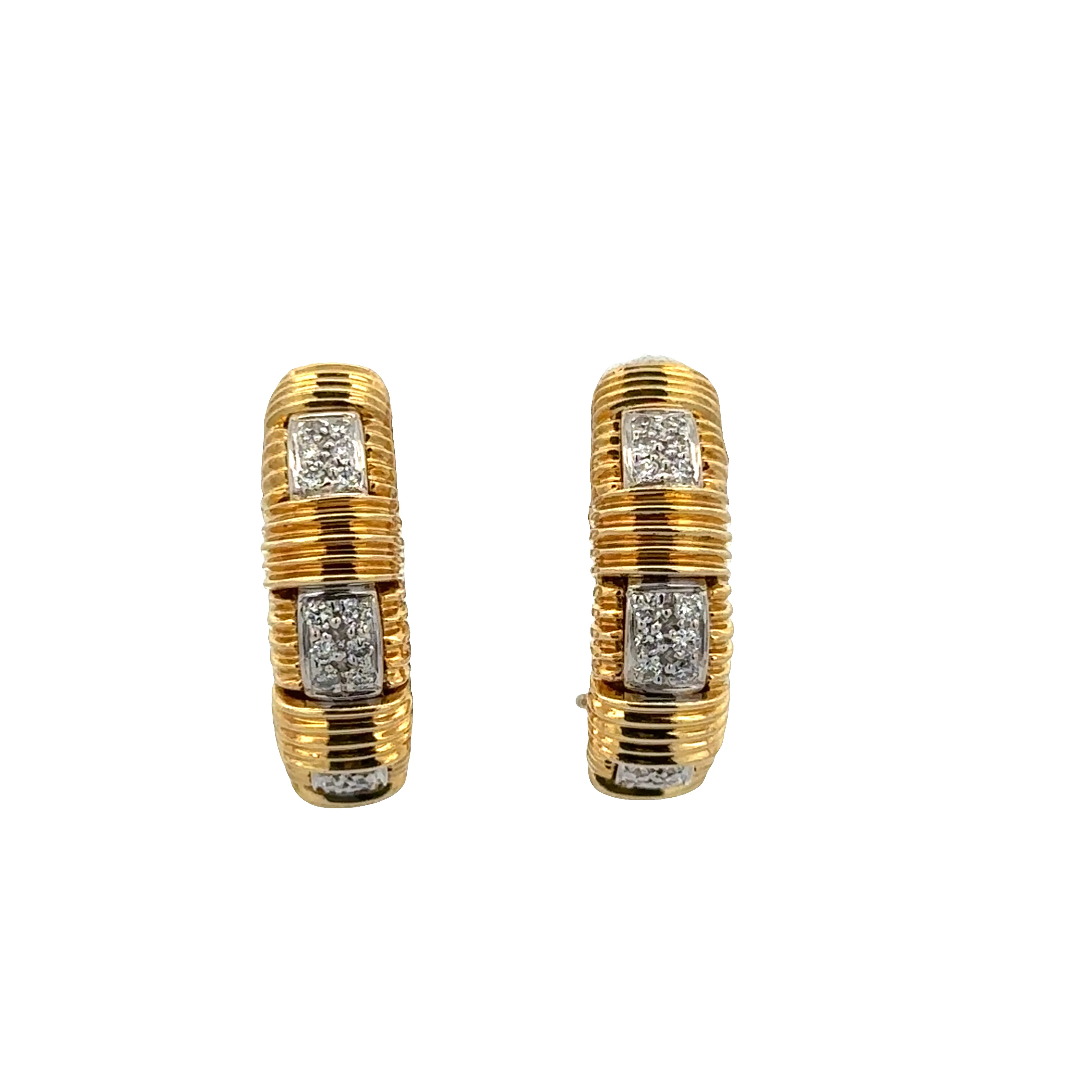 Estate Roberto Coin Textured Huggie Diamond Earrings in 18k Yellow Gold
