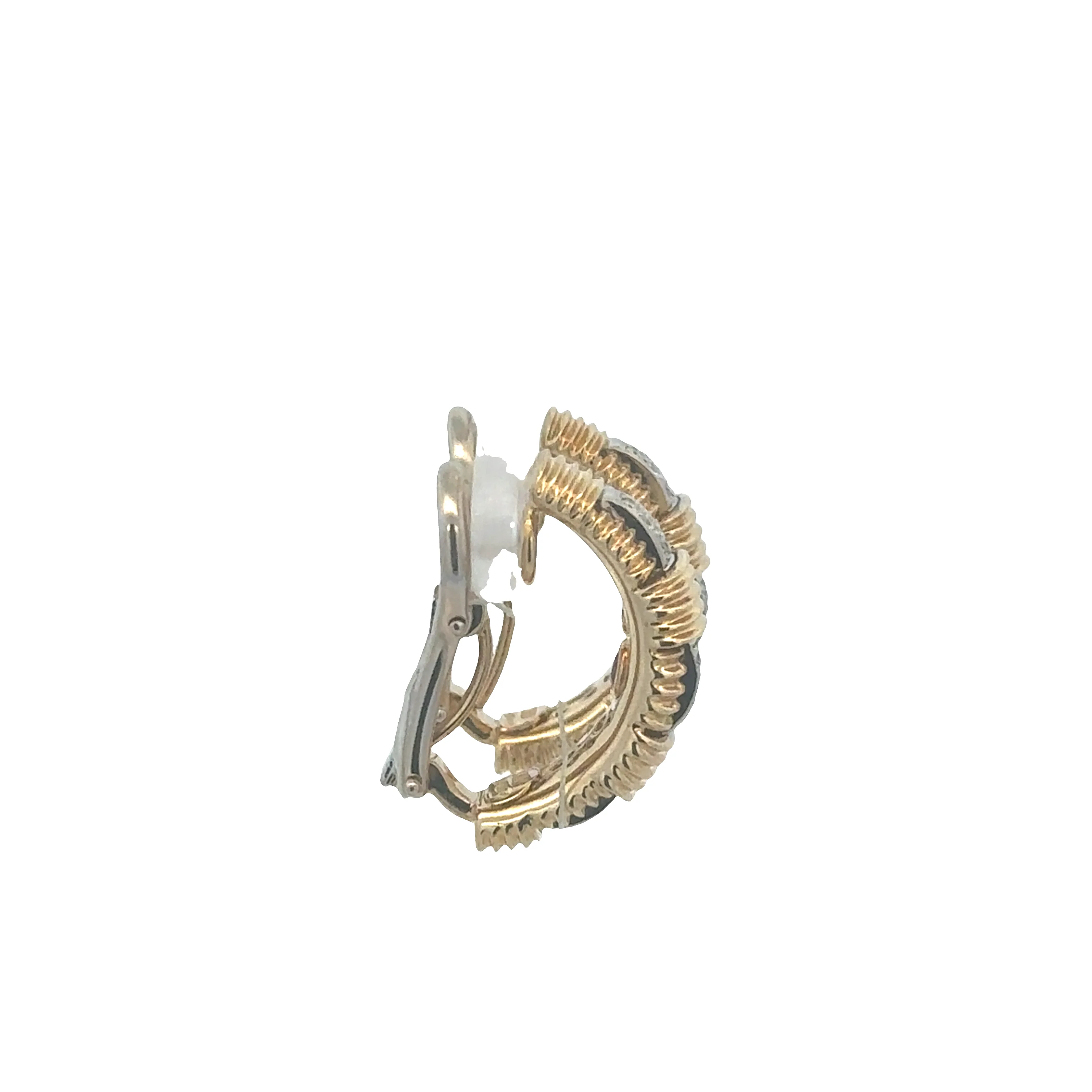 Estate Roberto Coin Textured Huggie Diamond Earrings in 18k Yellow Gold - Image 2