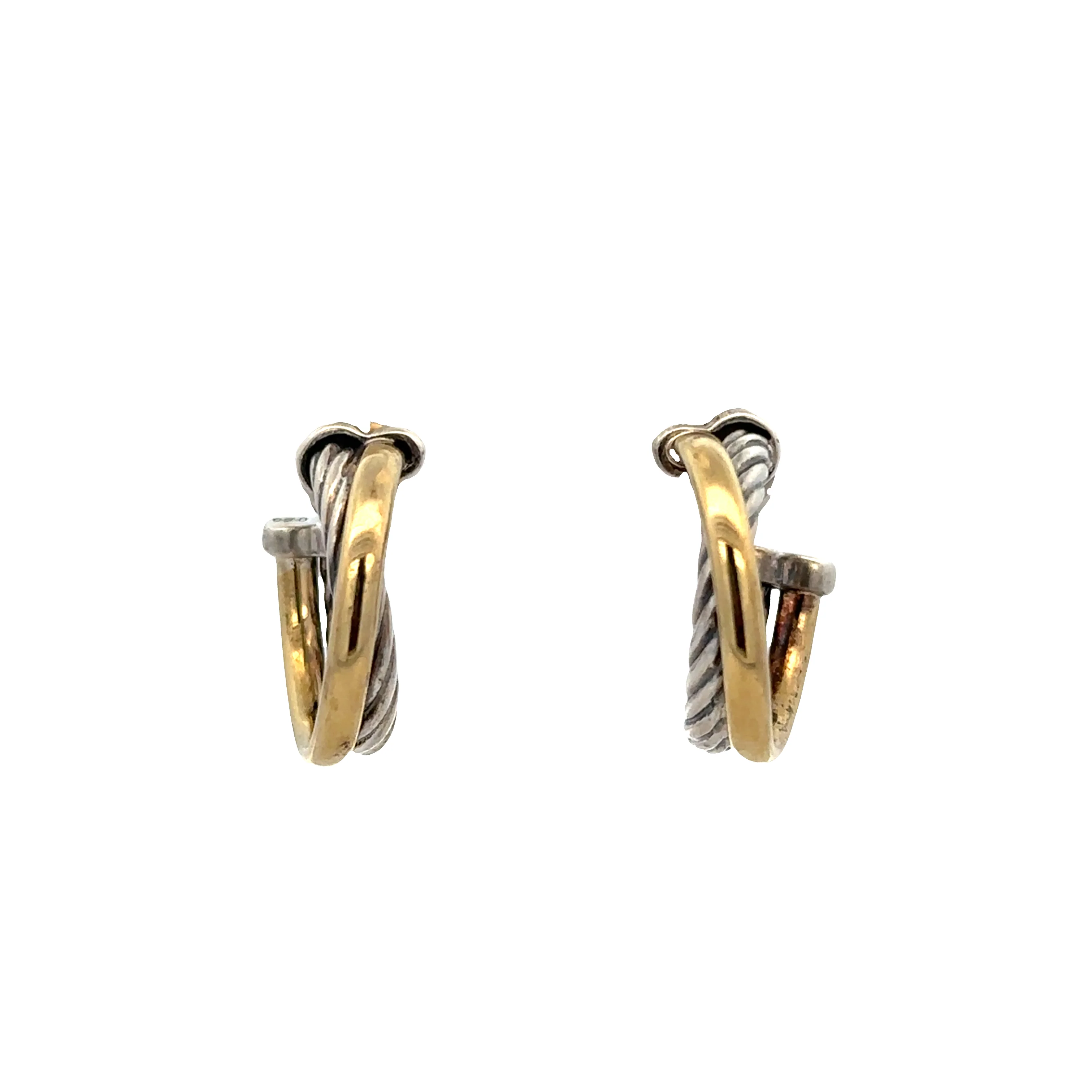 Estate Sterling Silver & 18k Yellow Gold Cable Hoop Earrings – 5/8 Inch