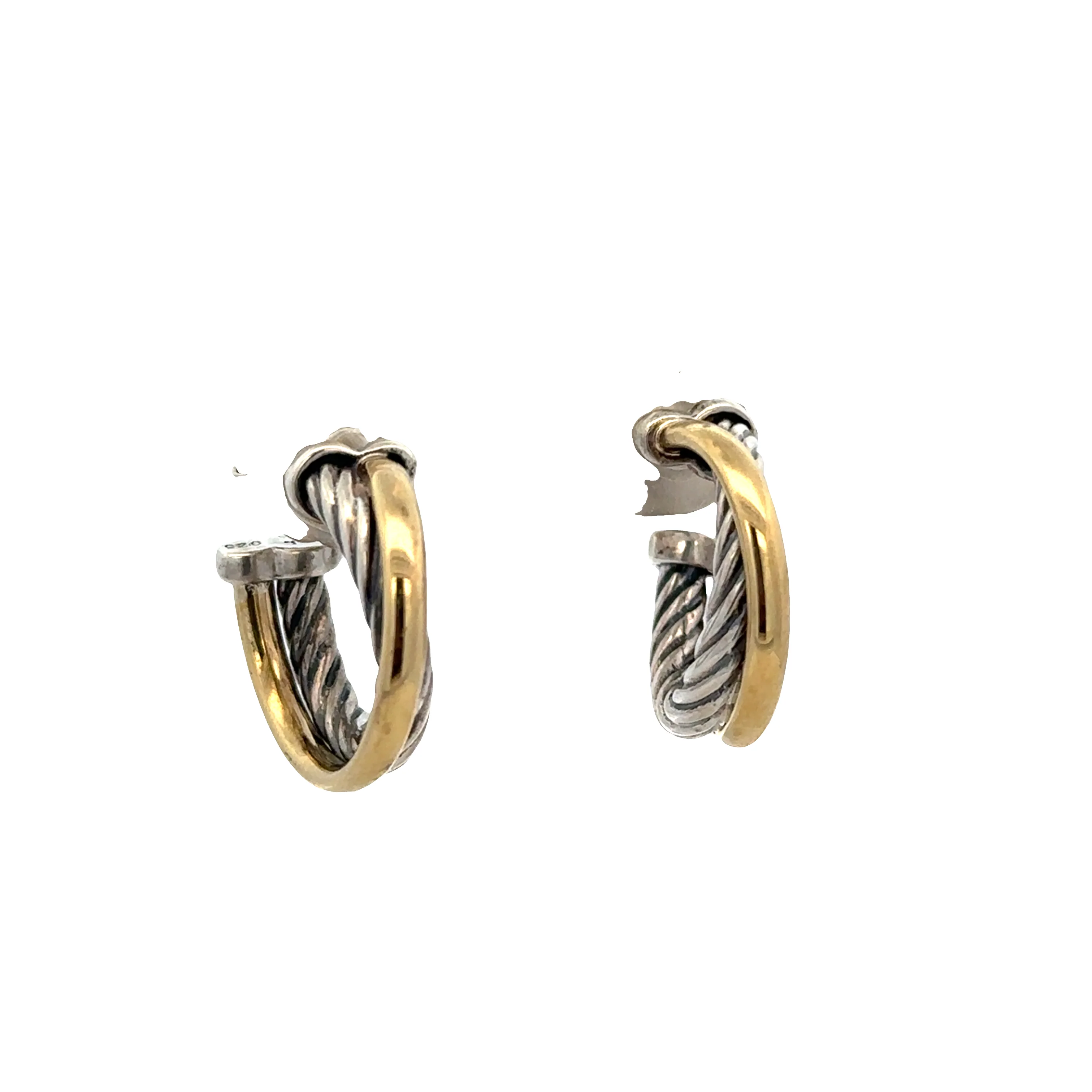 Estate Sterling Silver & 18k Yellow Gold Cable Hoop Earrings – 5/8 Inch - Image 2