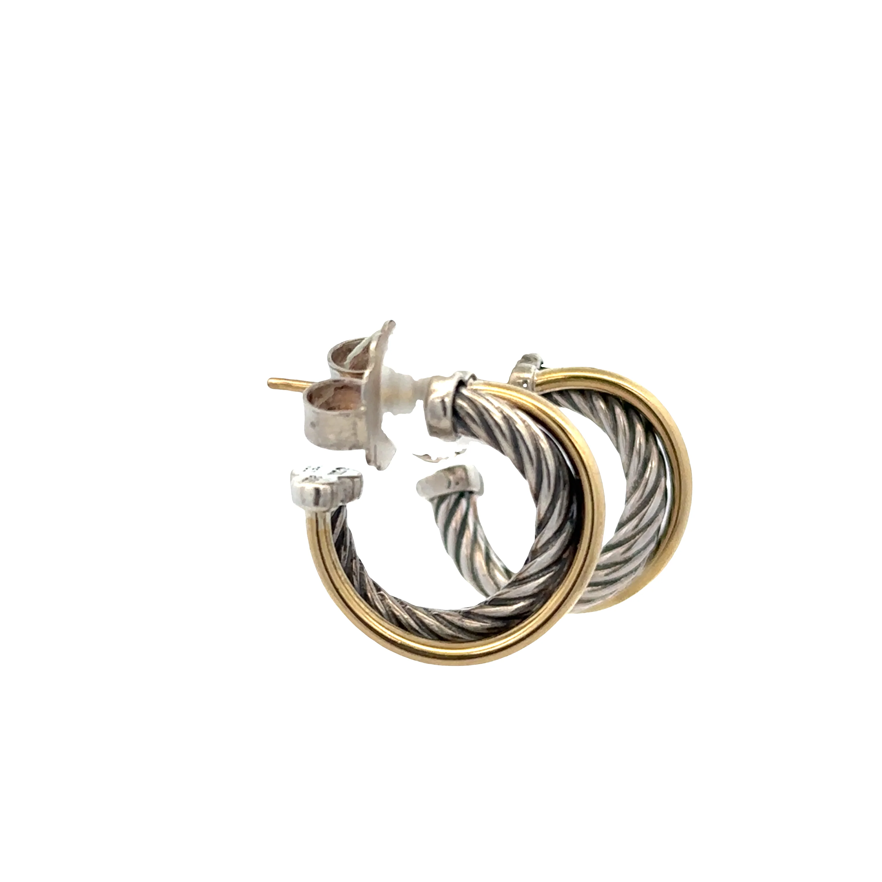 Estate Sterling Silver & 18k Yellow Gold Cable Hoop Earrings – 5/8 Inch - Image 3