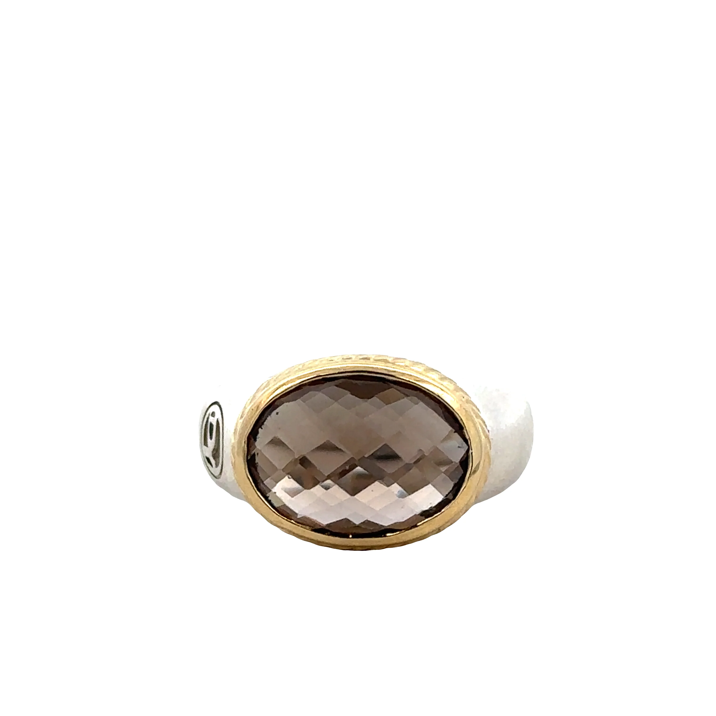 Estate David Yurman Sterling Silver & 18k Yellow Gold Smoky Quartz Ring – Size 6.5