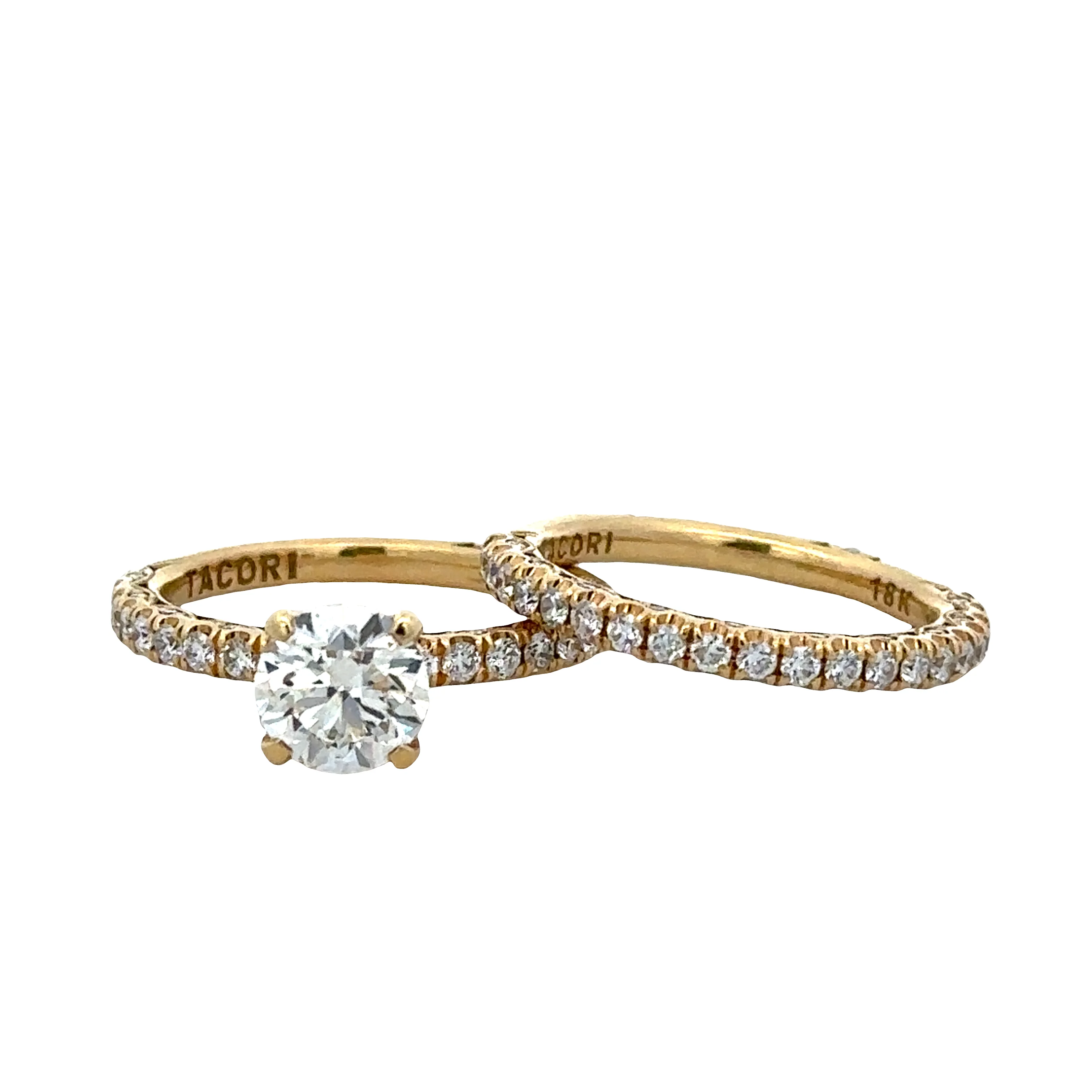Estate Tacori 18k Yellow Gold Diamond Engagement Ring & Wedding Band Set – Size 5