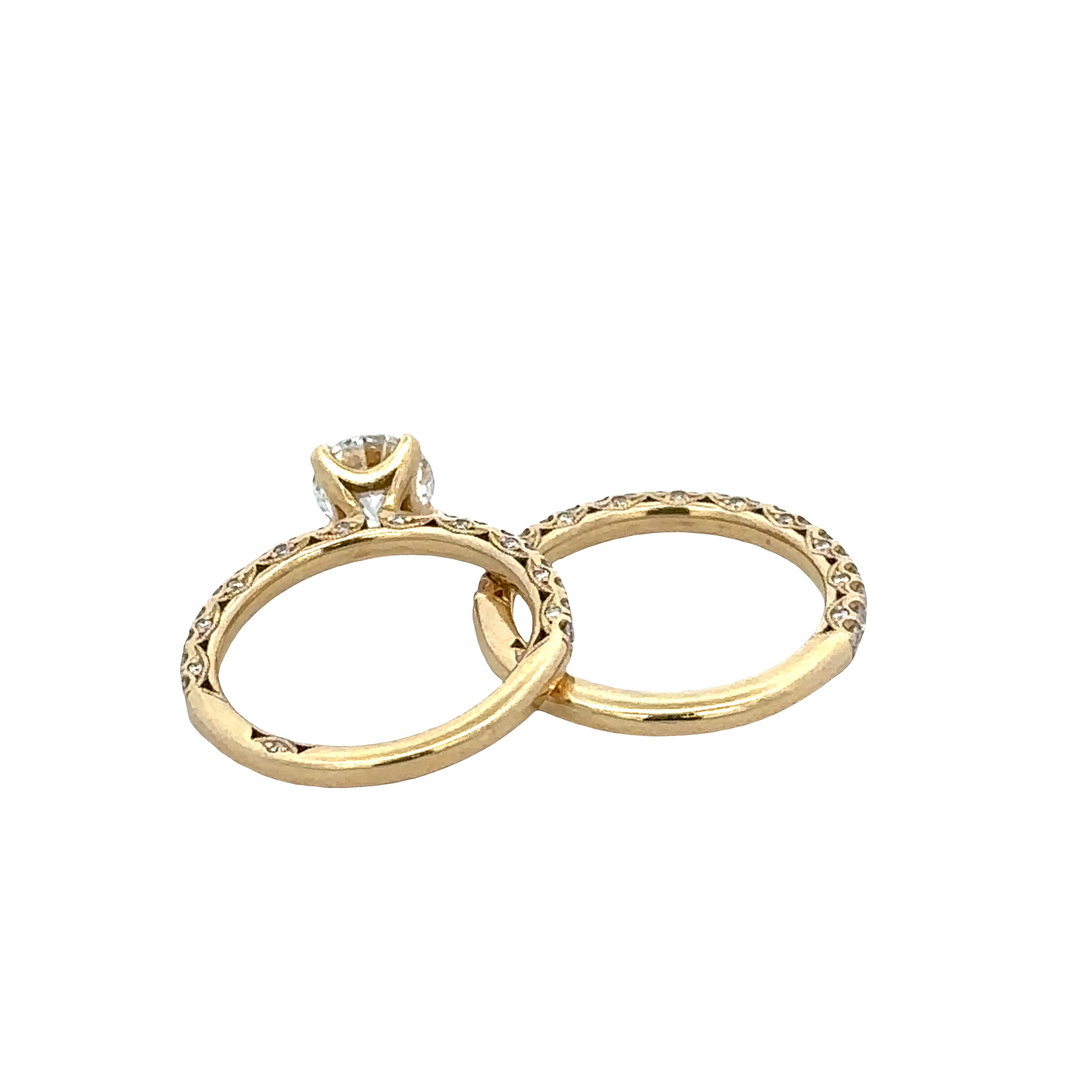 Estate Tacori 18k Yellow Gold Diamond Engagement Ring & Wedding Band Set – Size 5 - Image 3
