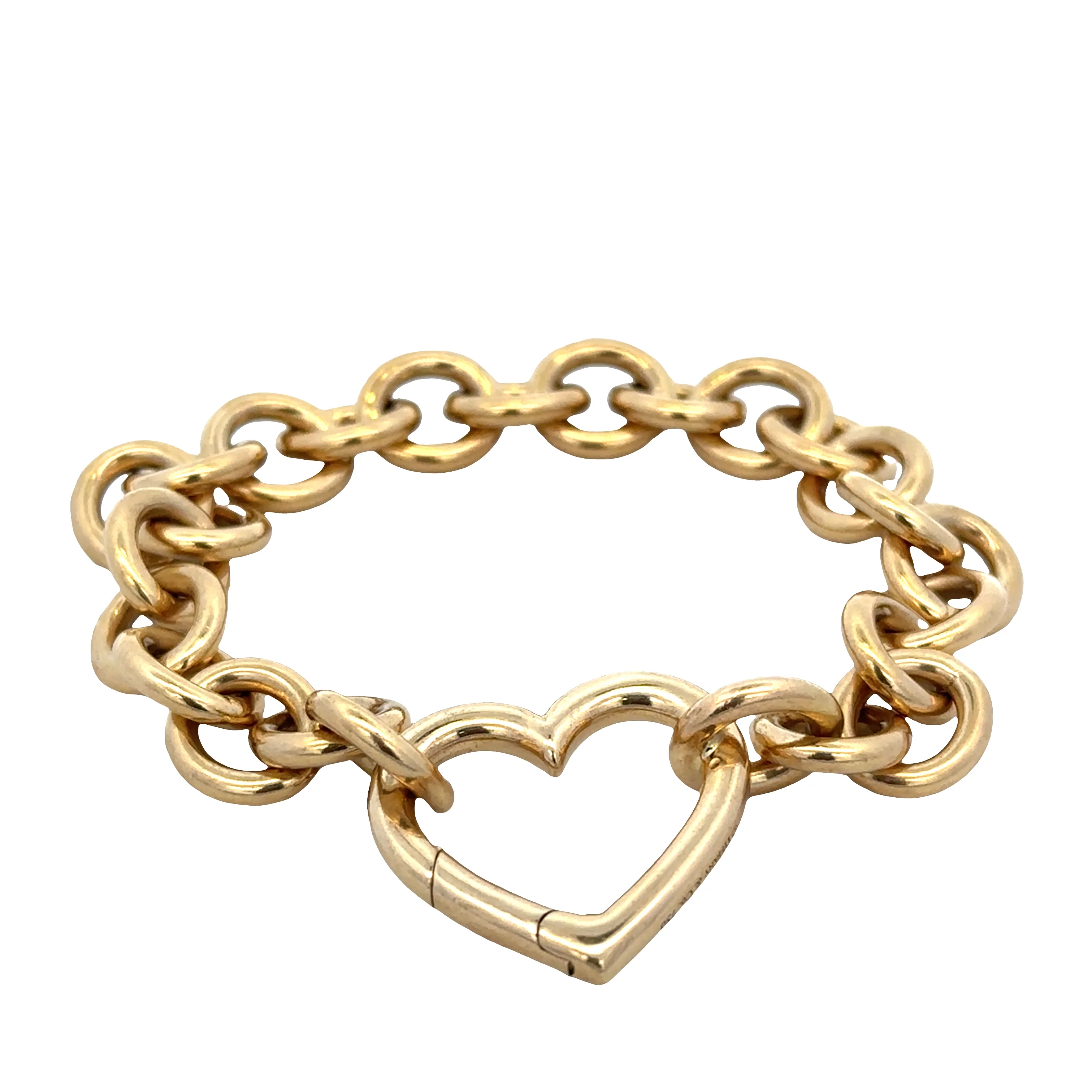 Estate Tiffany & Co. 18k Yellow Gold Cable Link Bracelet with Heart Clasp – 7.25" - Image 2