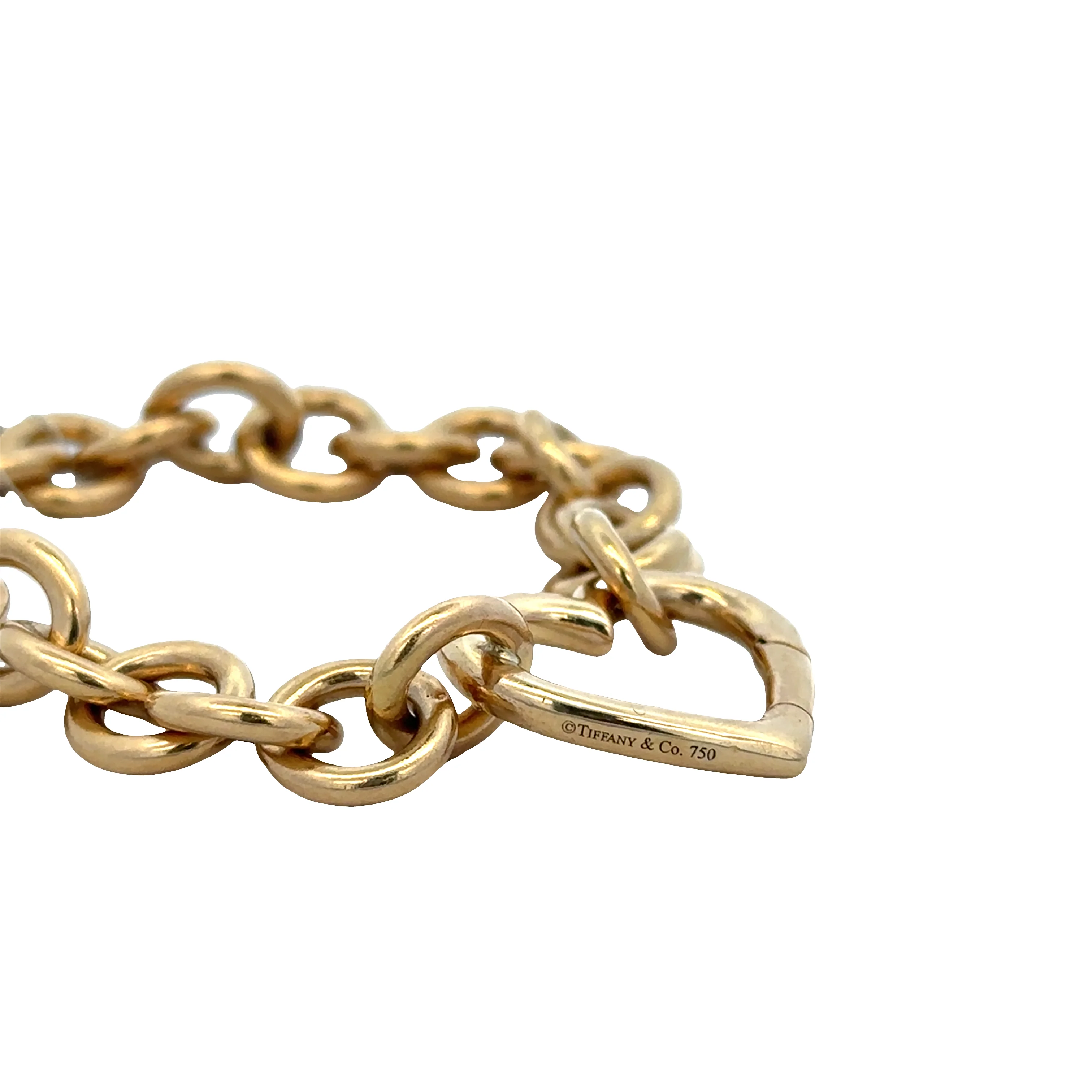 Estate Tiffany & Co. 18k Yellow Gold Cable Link Bracelet with Heart Clasp – 7.25" - Image 3