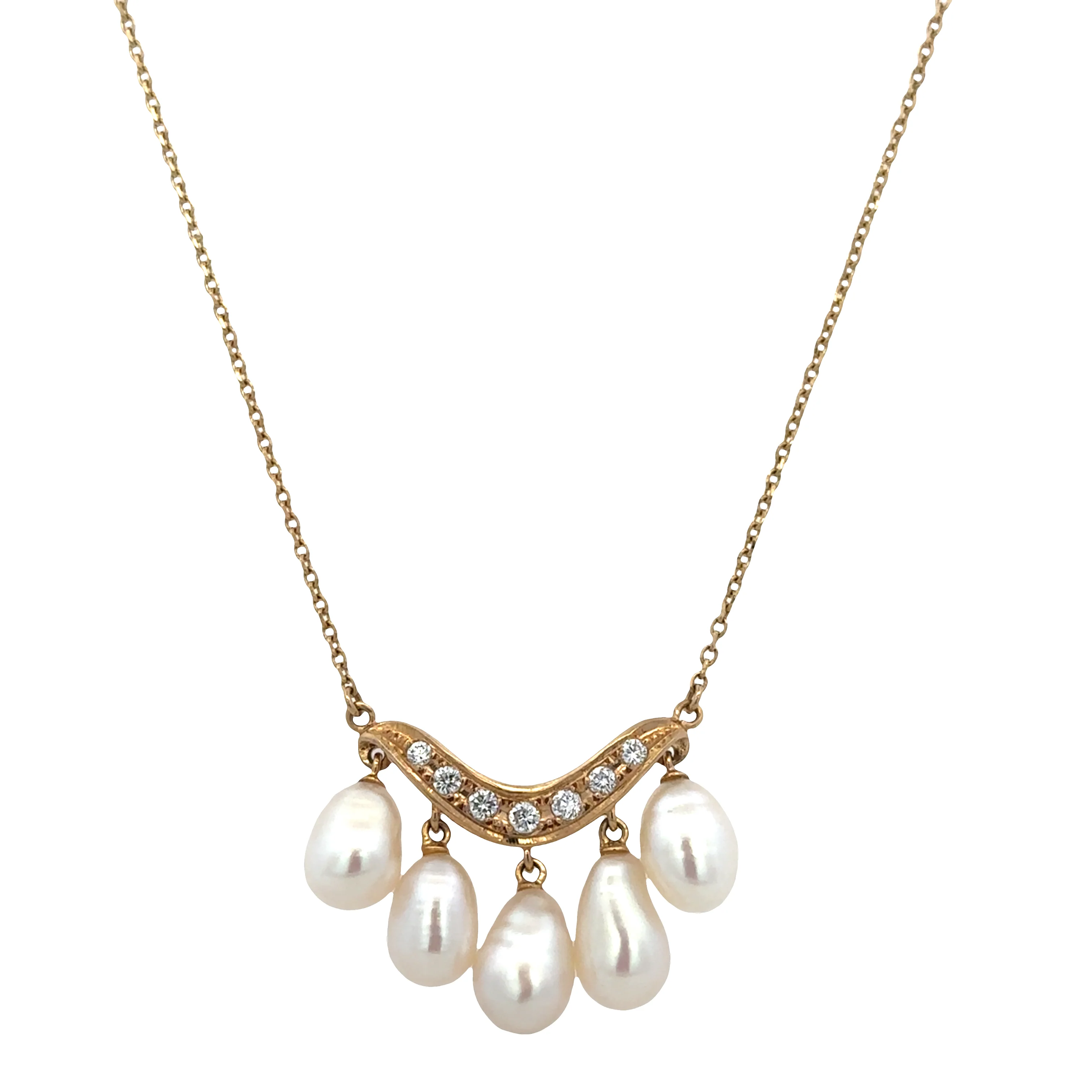 Estate Vintage Mikimoto 18k Yellow Gold Pearl & Diamond Necklace – Circa 1950s–60s