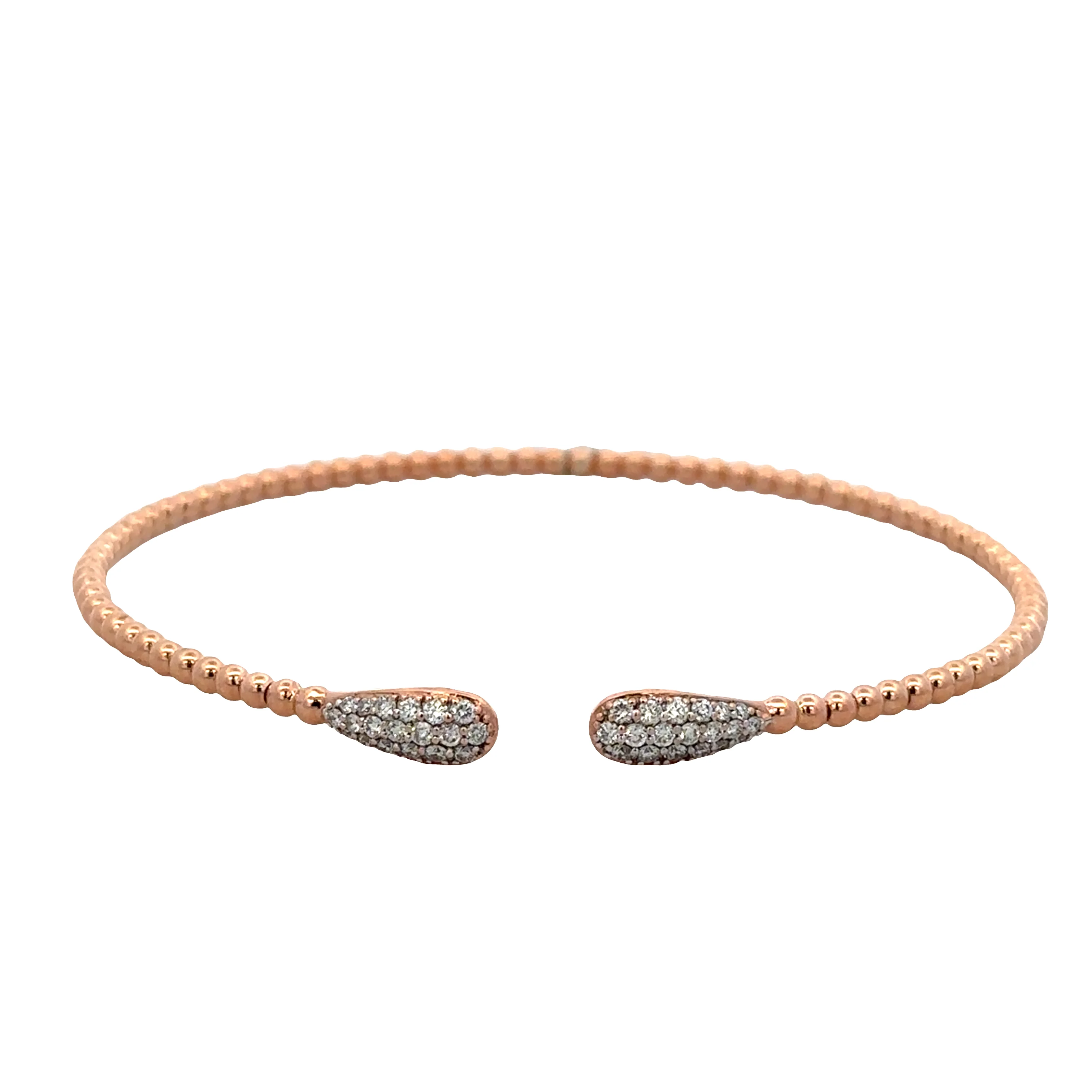 Flexible 14k Rose Gold Beaded Bangle with Diamond Terminals – 4.4mm