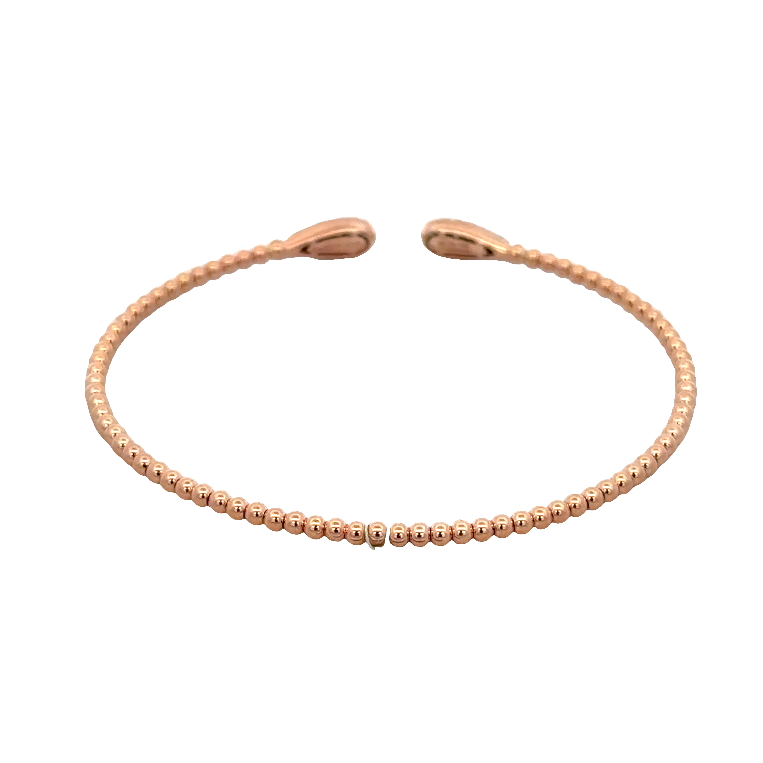 Flexible 14k Rose Gold Beaded Bangle with Diamond Terminals – 4.4mm - Image 2
