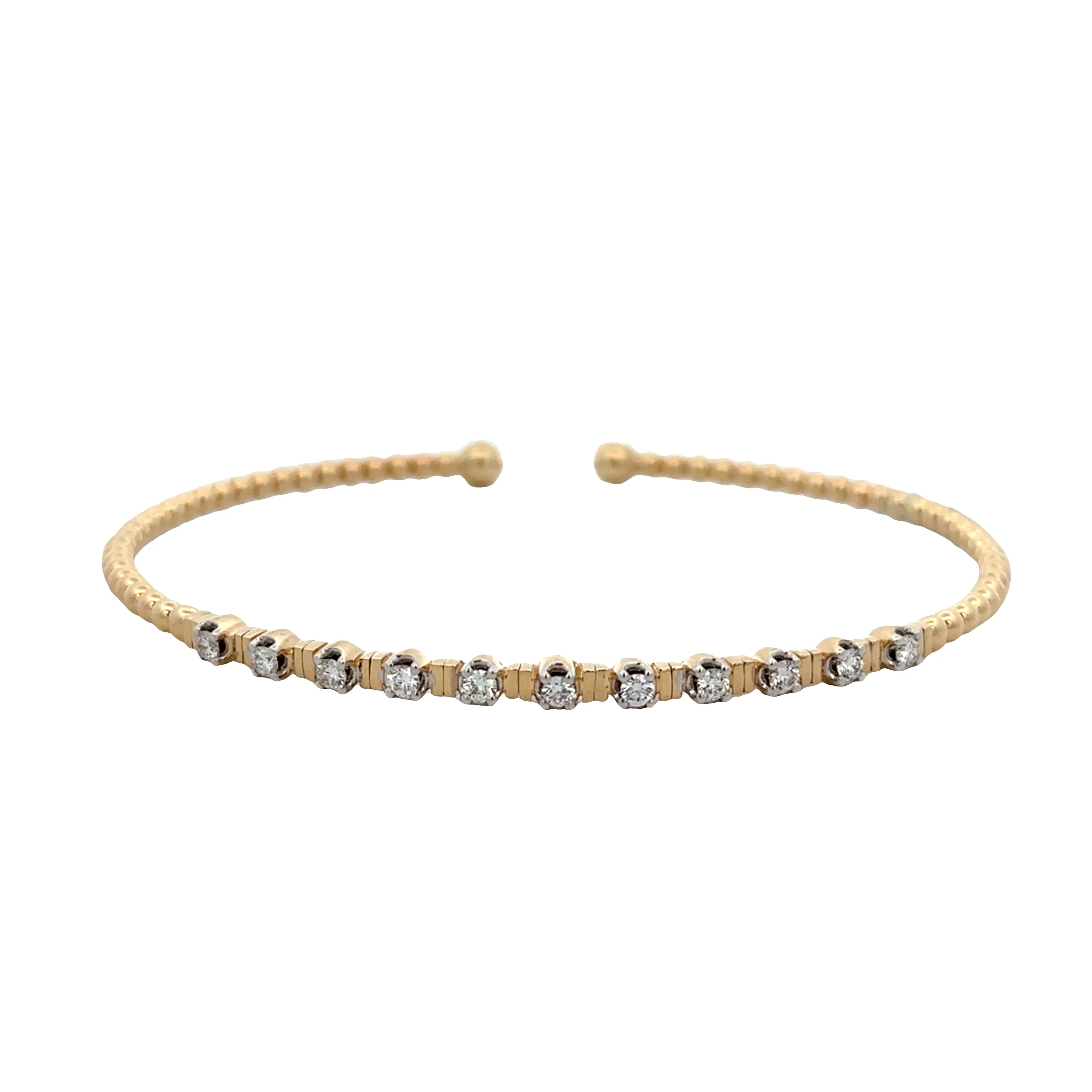 Flexible 14k Yellow Gold Beaded Diamond Bracelet – 3.1mm