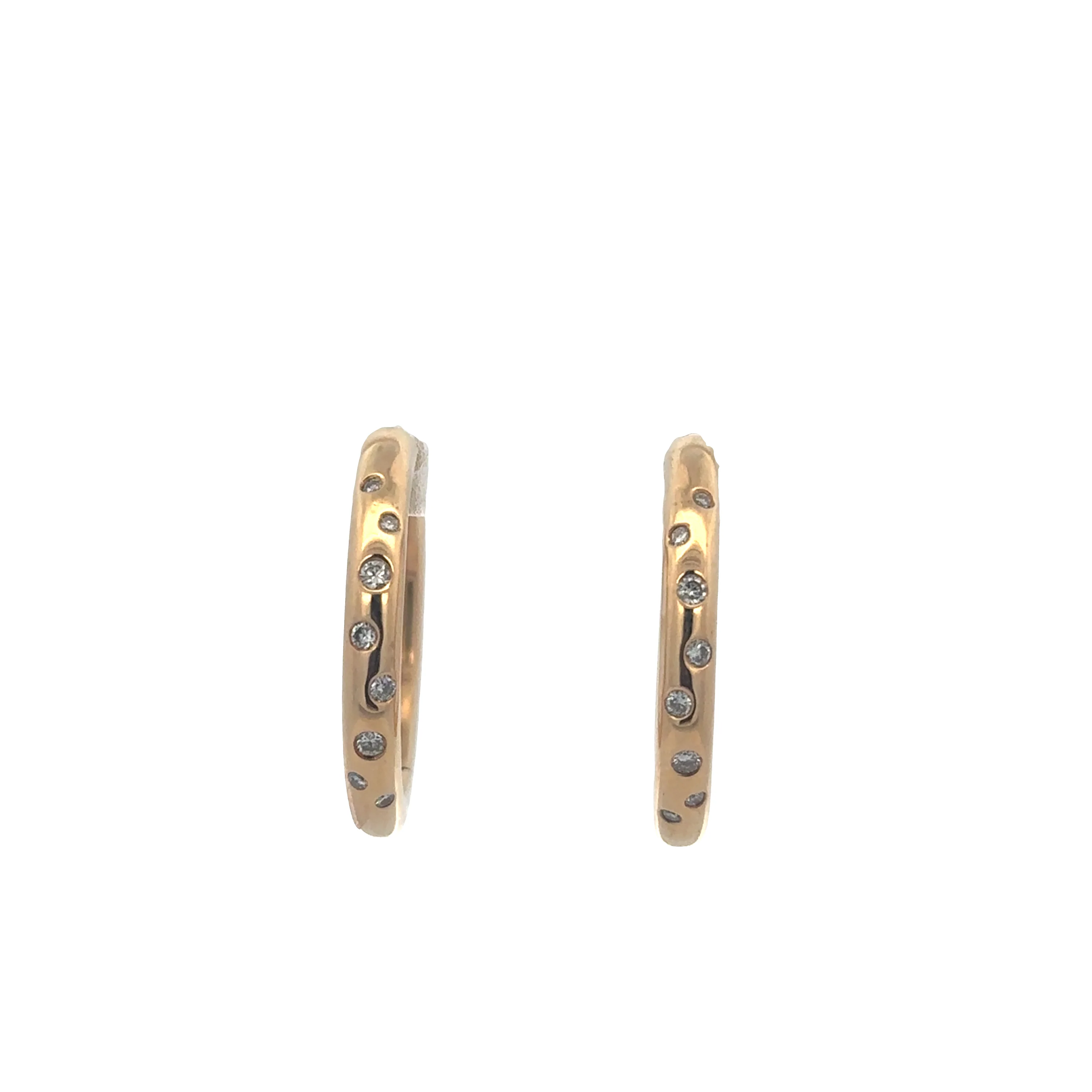 Flush Set Diamond Hoop Earrings in 18k Yellow Gold