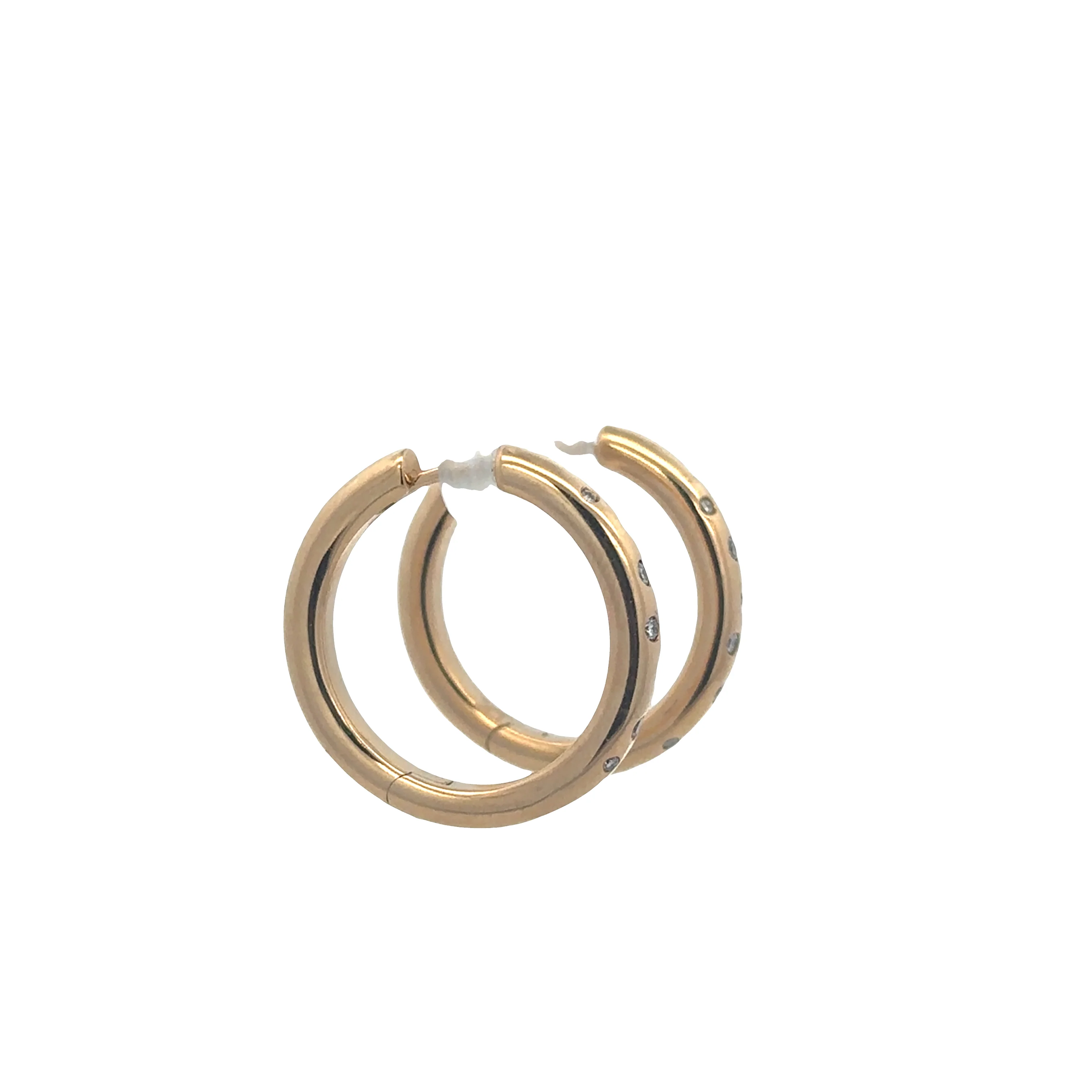 Flush Set Diamond Hoop Earrings in 18k Yellow Gold - Image 3