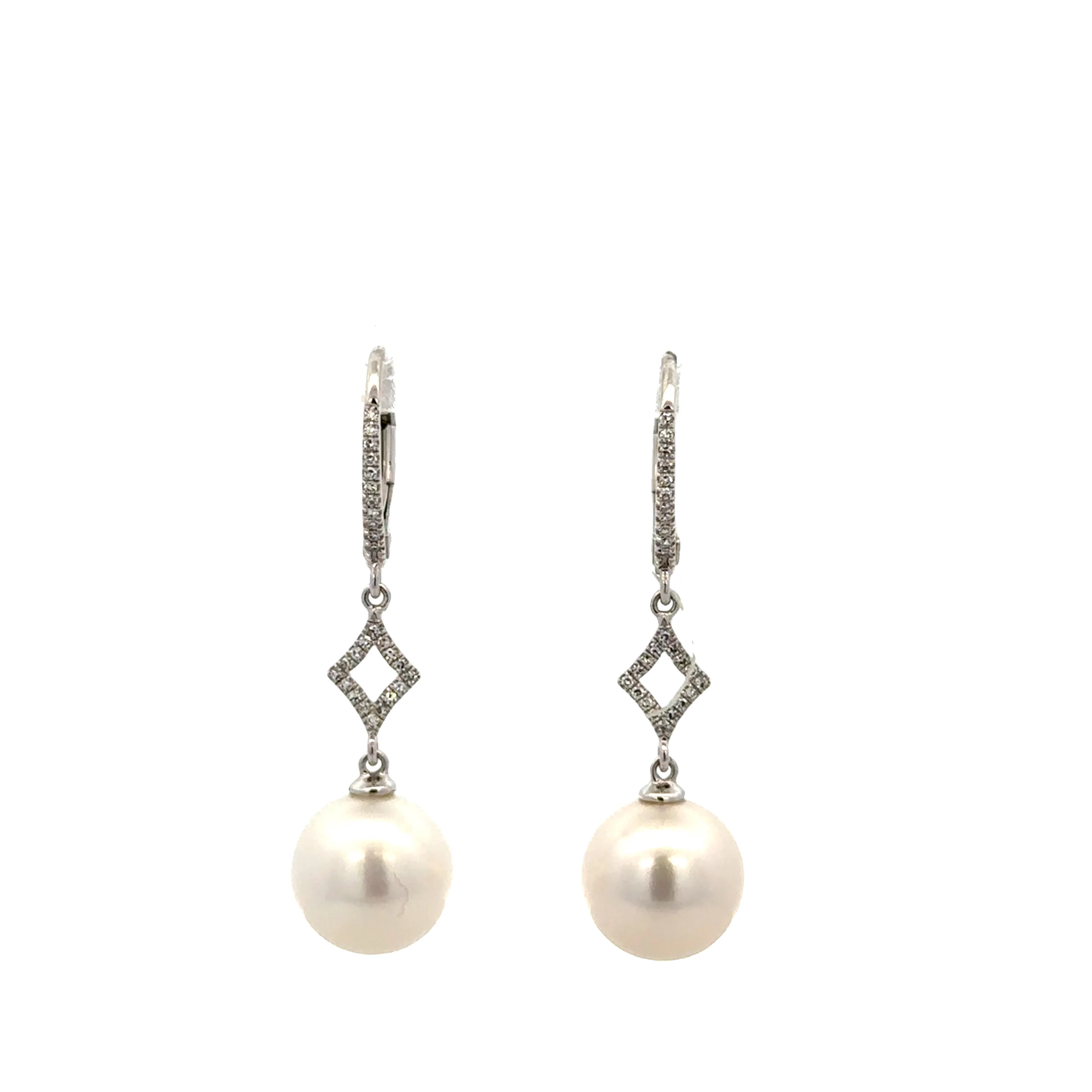 Freshwater Pearl and Diamond Drop Earrings in White Gold