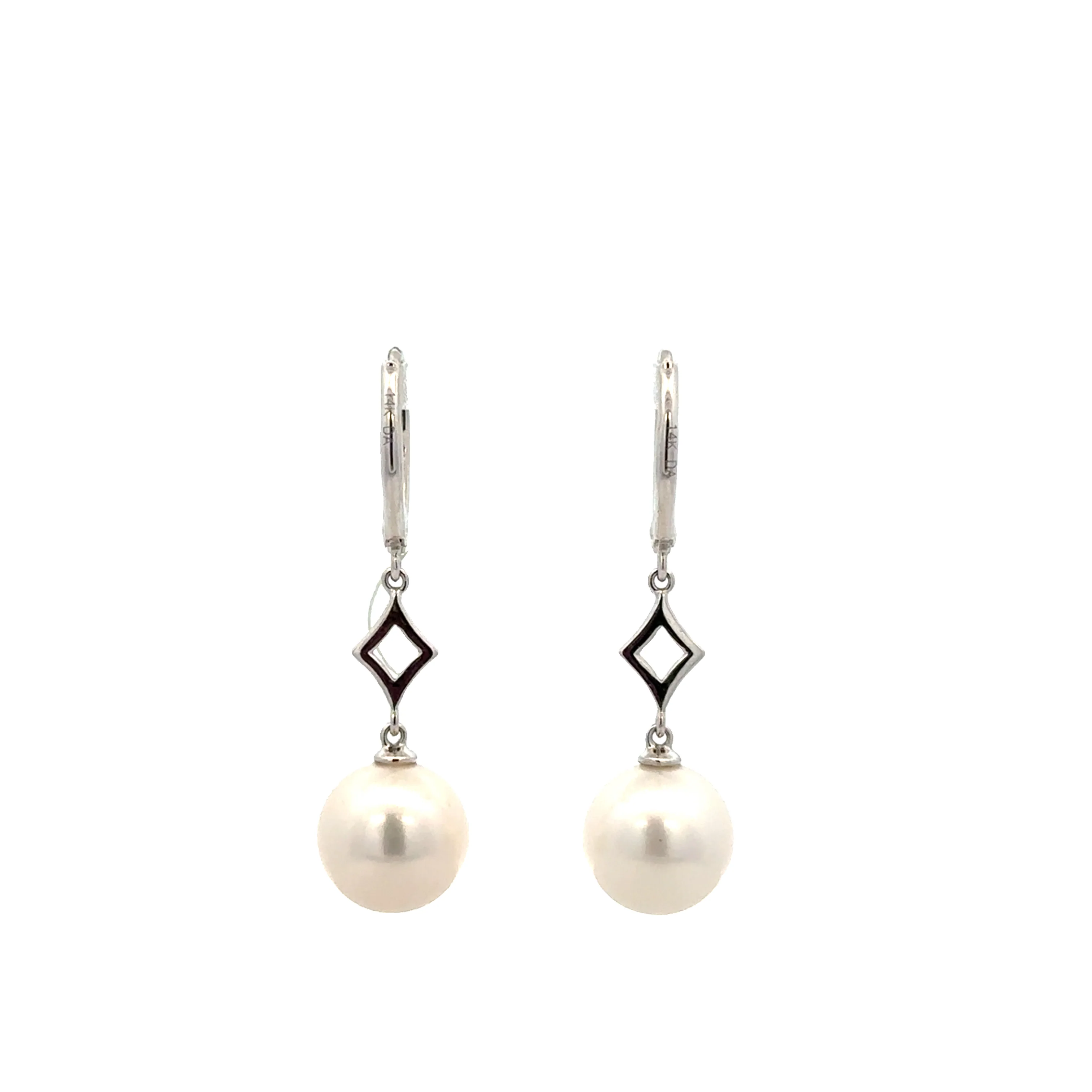 Freshwater Pearl and Diamond Drop Earrings in White Gold - Image 2