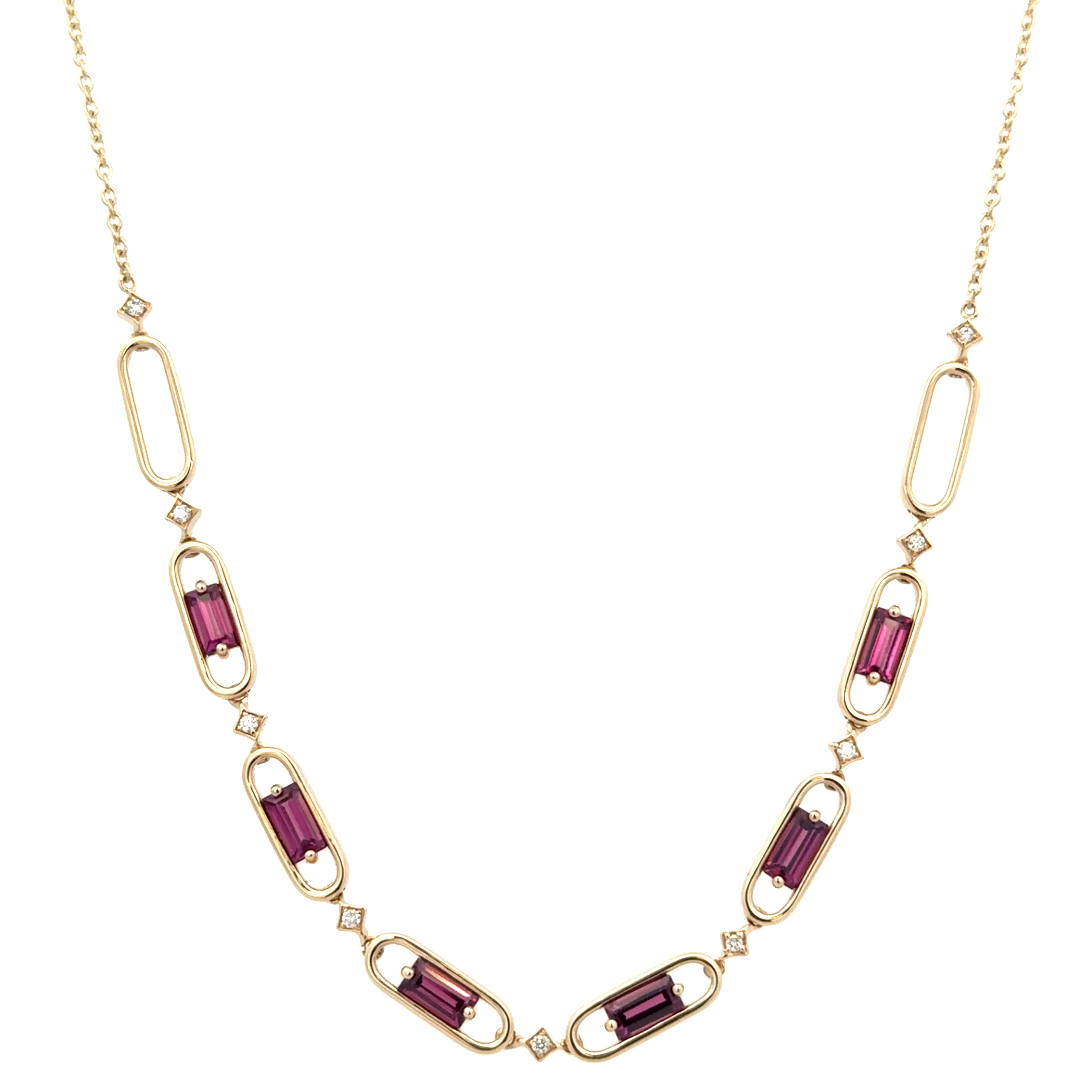 Garnet and Diamond Necklace in Yellow Gold