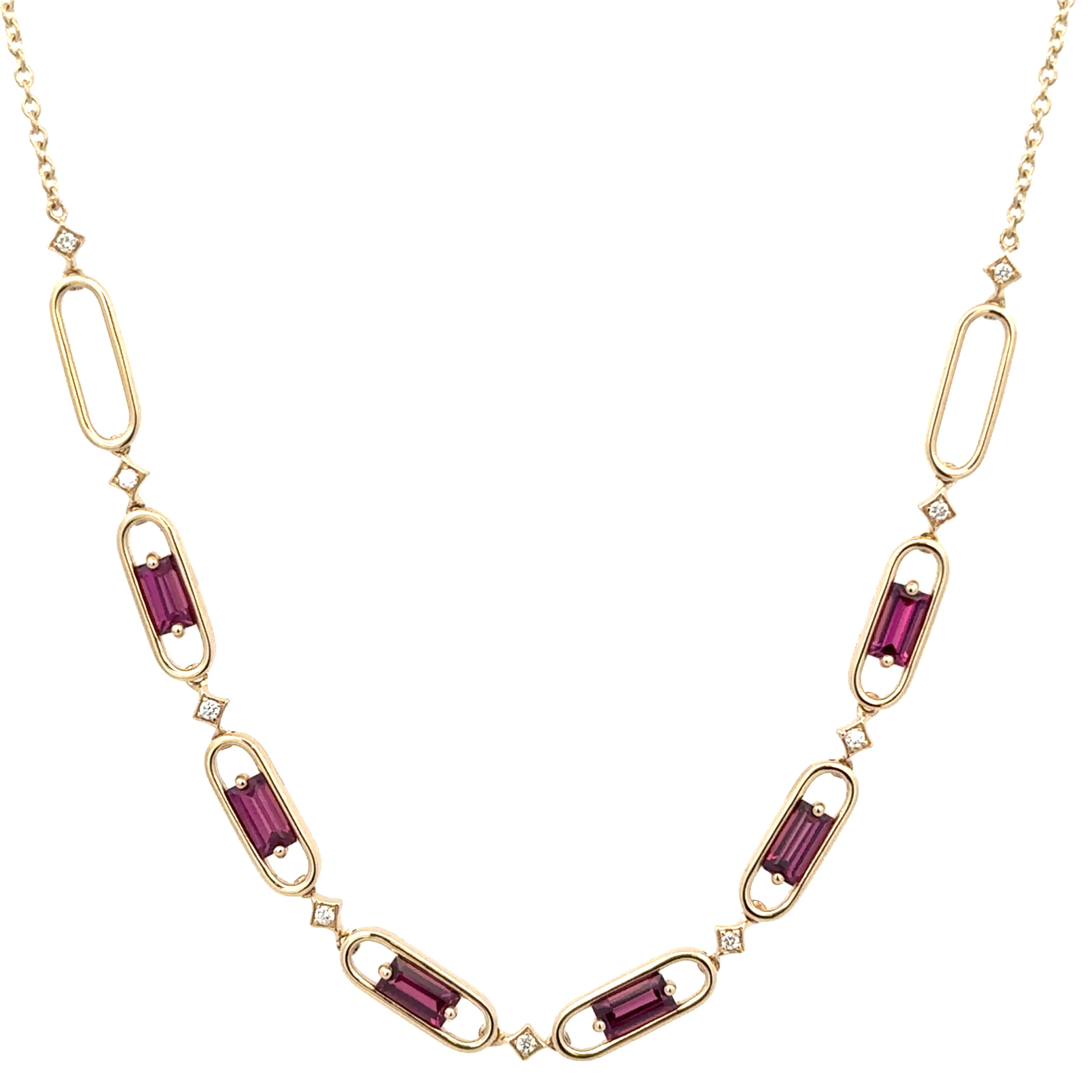 Garnet and Diamond Necklace in Yellow Gold - Image 2