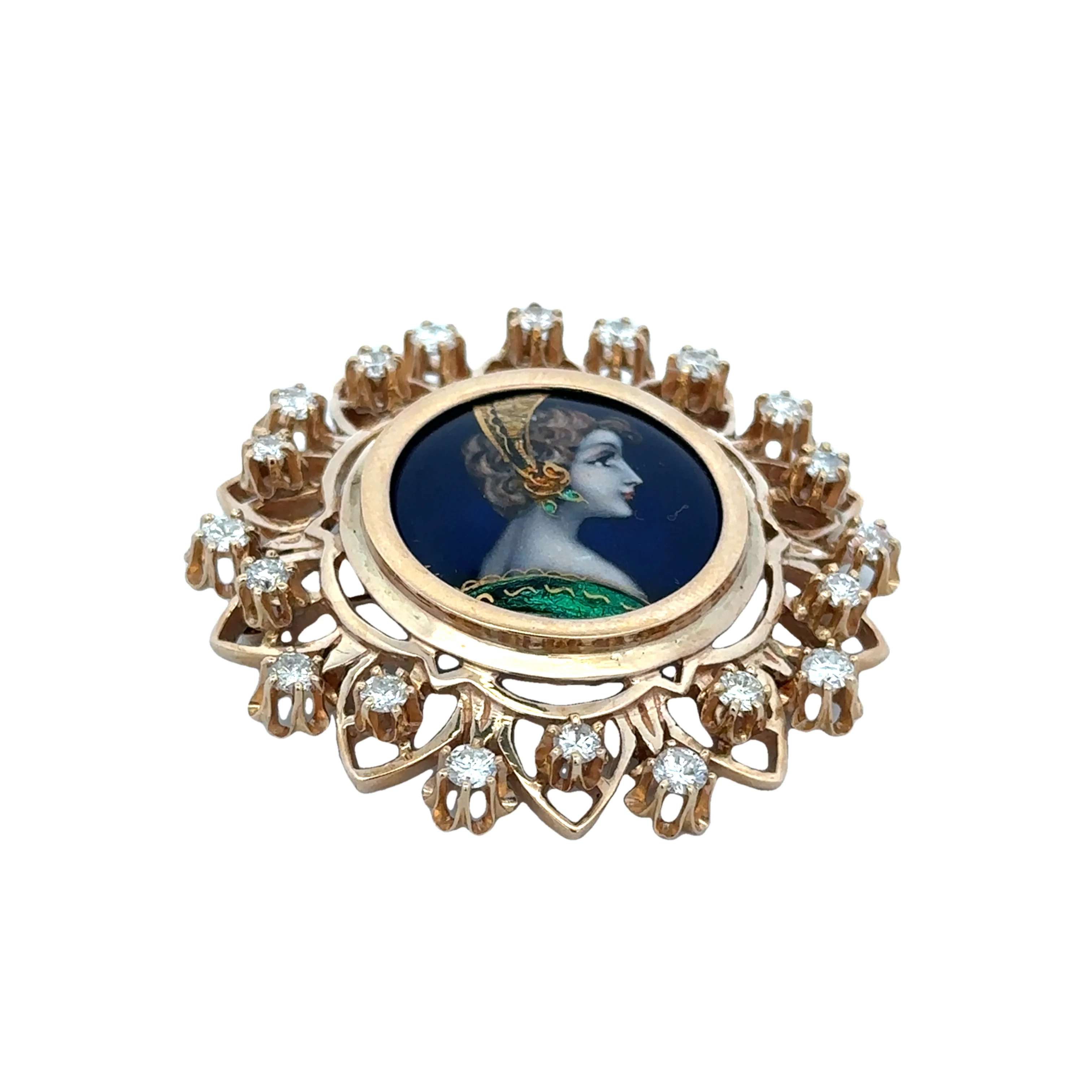 Handpainted French Enamel Cameo with Diamonds - Image 2