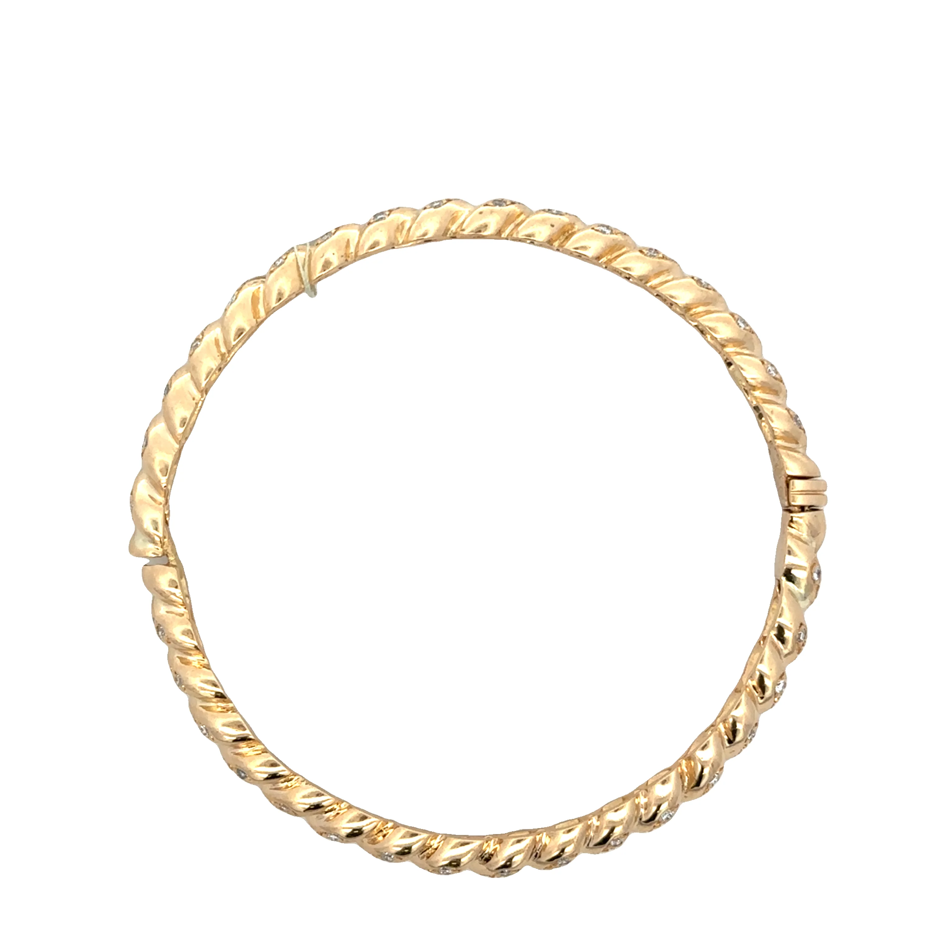 Hinged Textured Diamond Bangle Bracelet in 18k Yellow Gold - Image 3