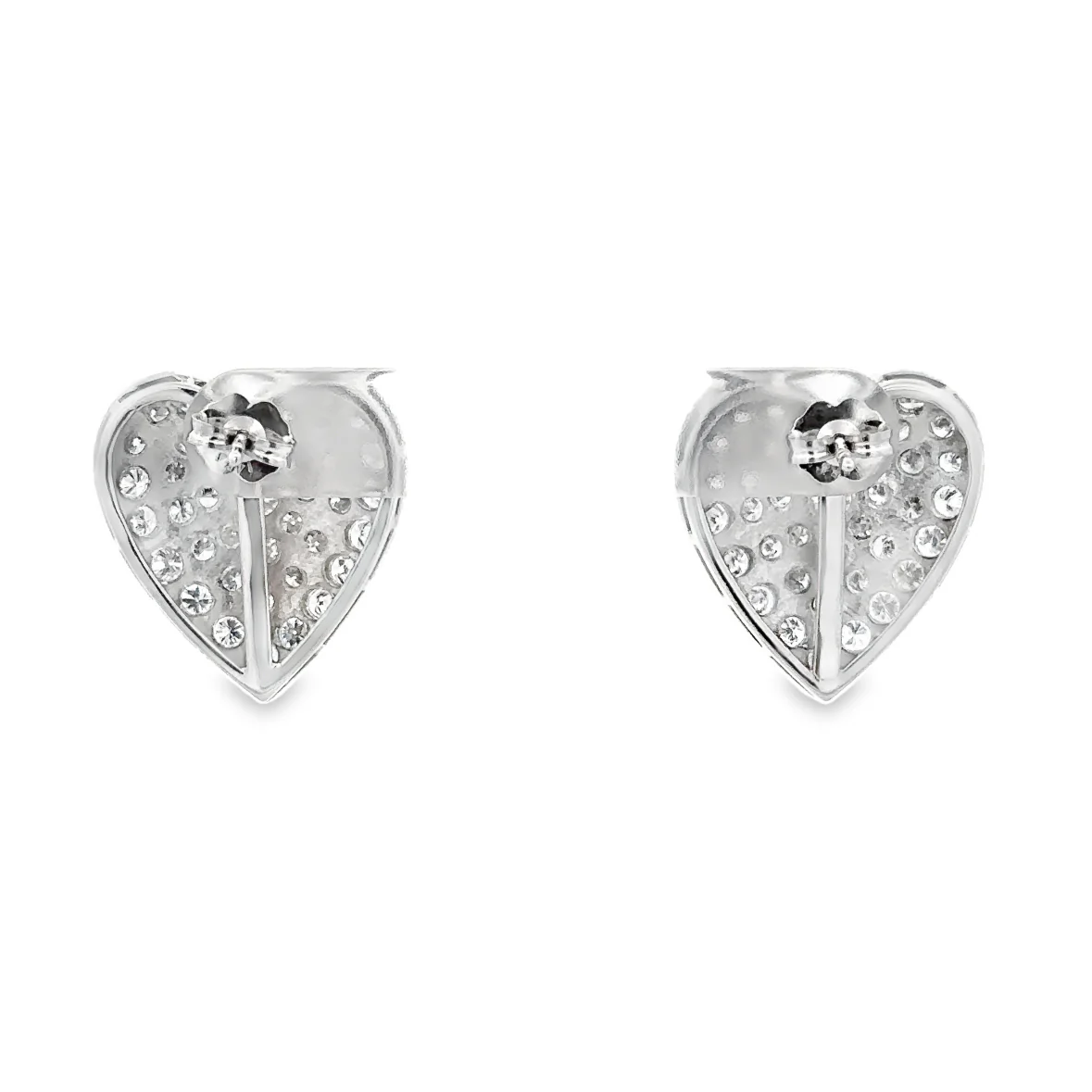 Large Statement 14k White Gold Diamond Heart Stud Earrings - Image 2
