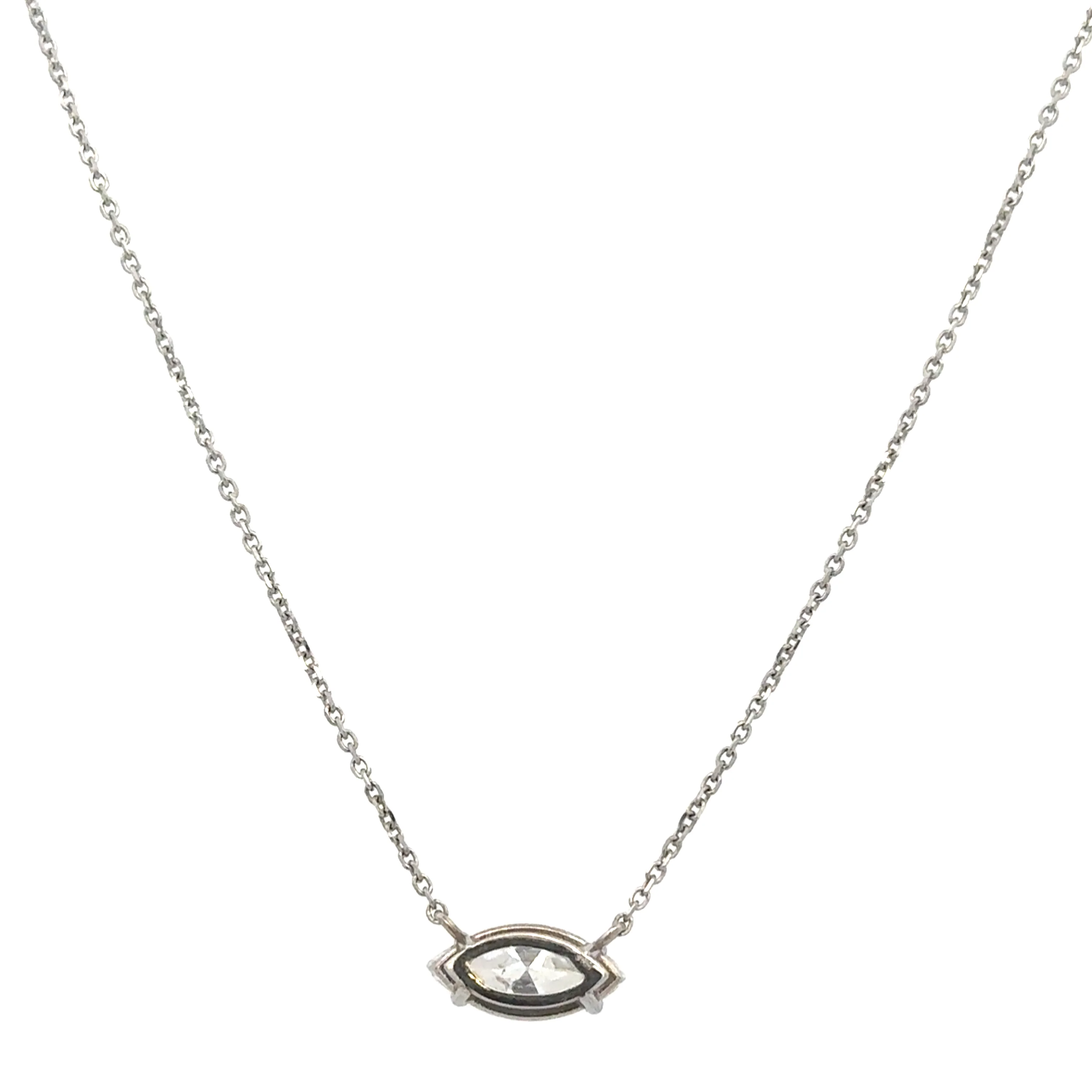 Marquise Cut Diamond Solitaire Necklace in White Gold - Image 2