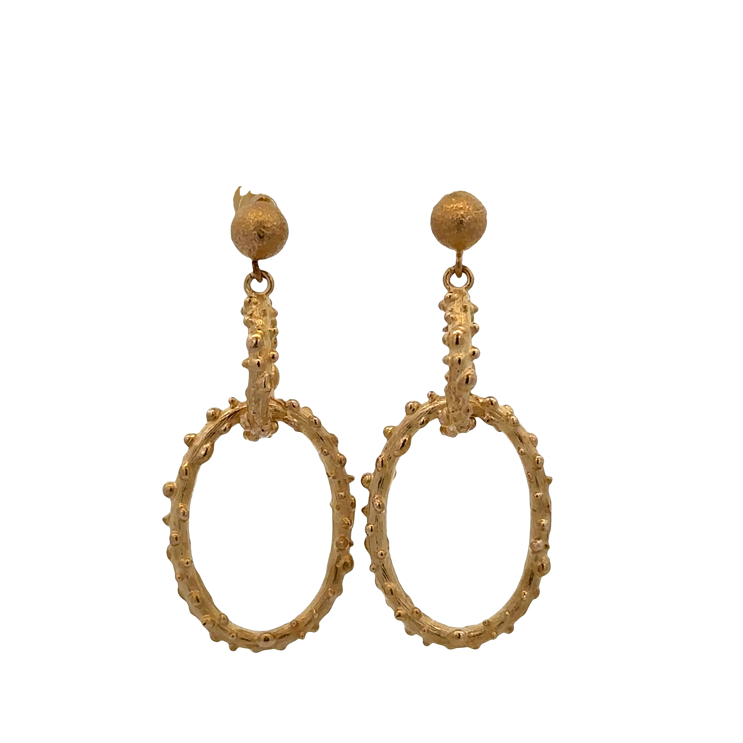 Modern 14k Yellow Gold Textured Interlocking Oval Earrings – 1.5"