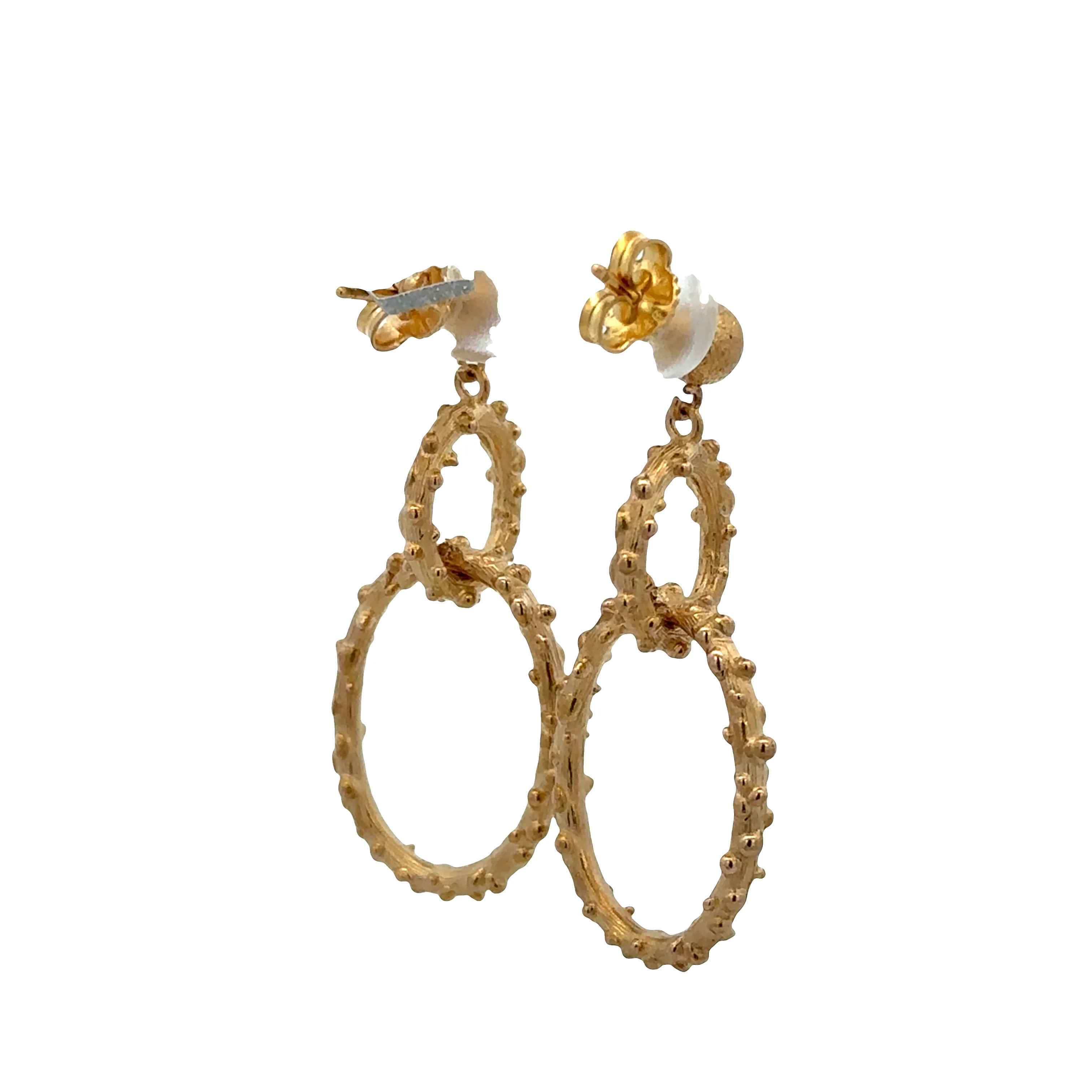Modern 14k Yellow Gold Textured Interlocking Oval Earrings – 1.5" - Image 2
