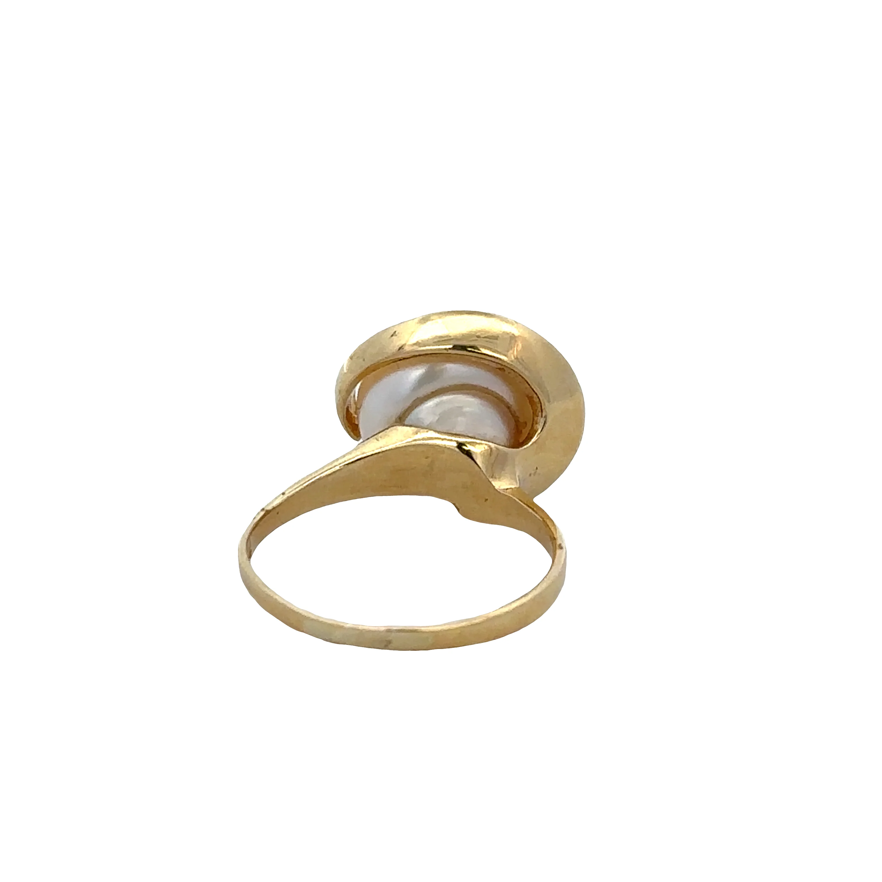 Modern 18k Yellow Gold Cultured Pearl and Diamond Ring – Size 6 - Image 3
