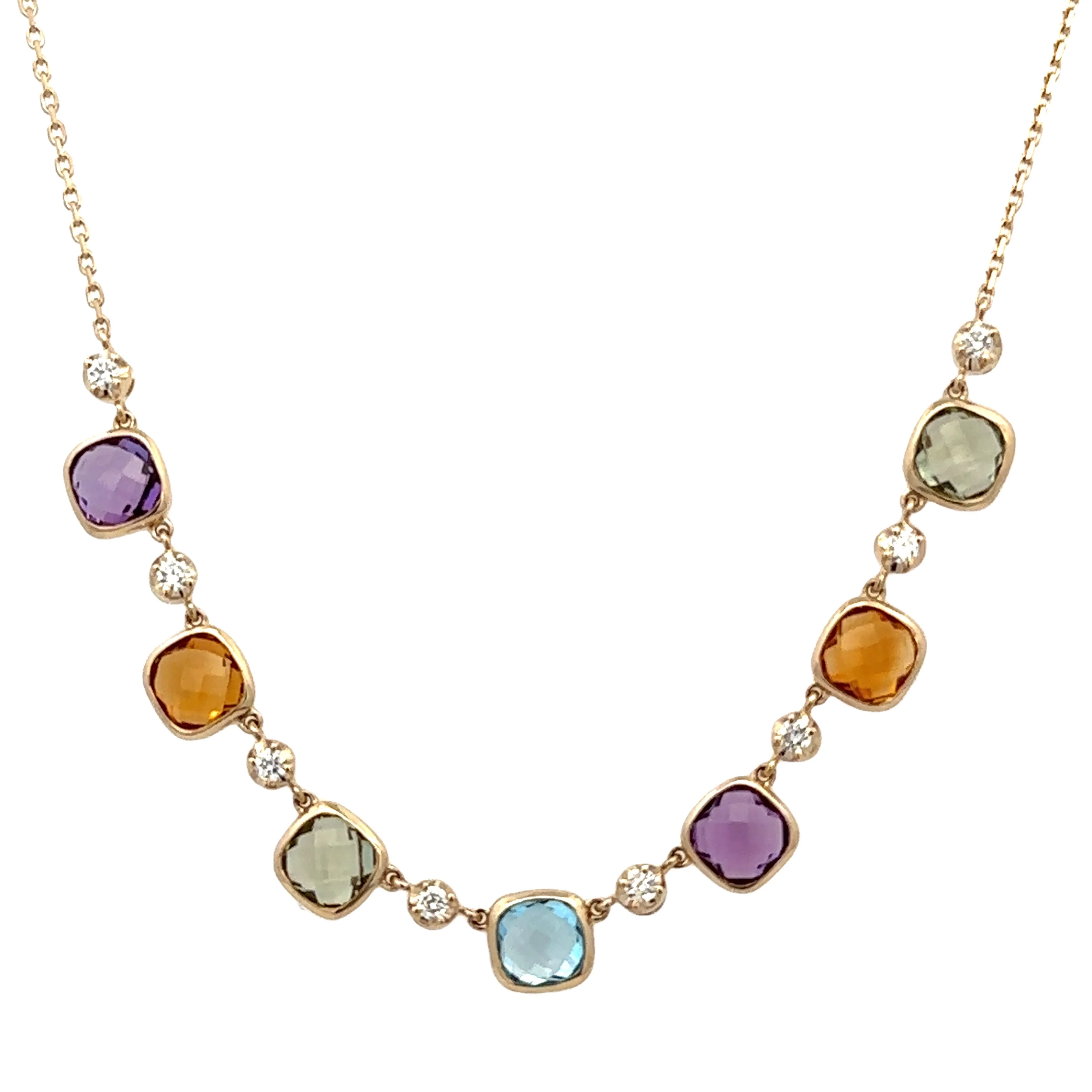 Multicolored Gemstone and Diamond Necklace in Yellow Gold