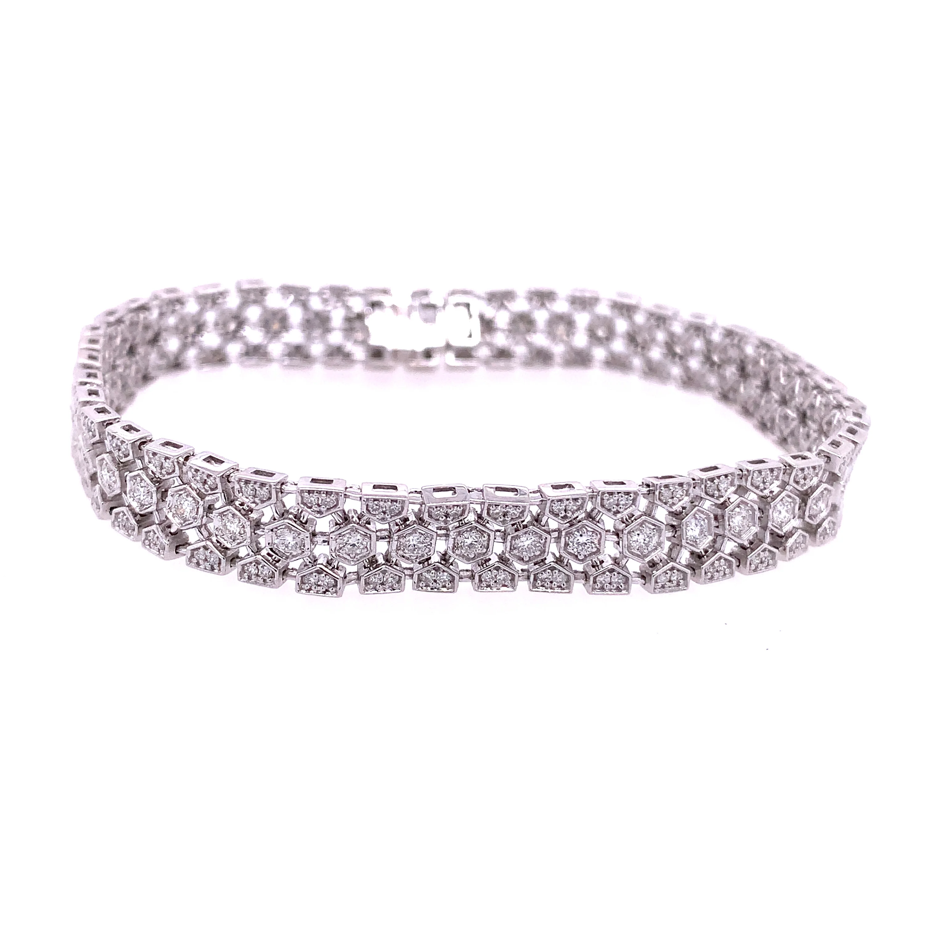 Open Work Diamond Mesh Bracelet in White Gold