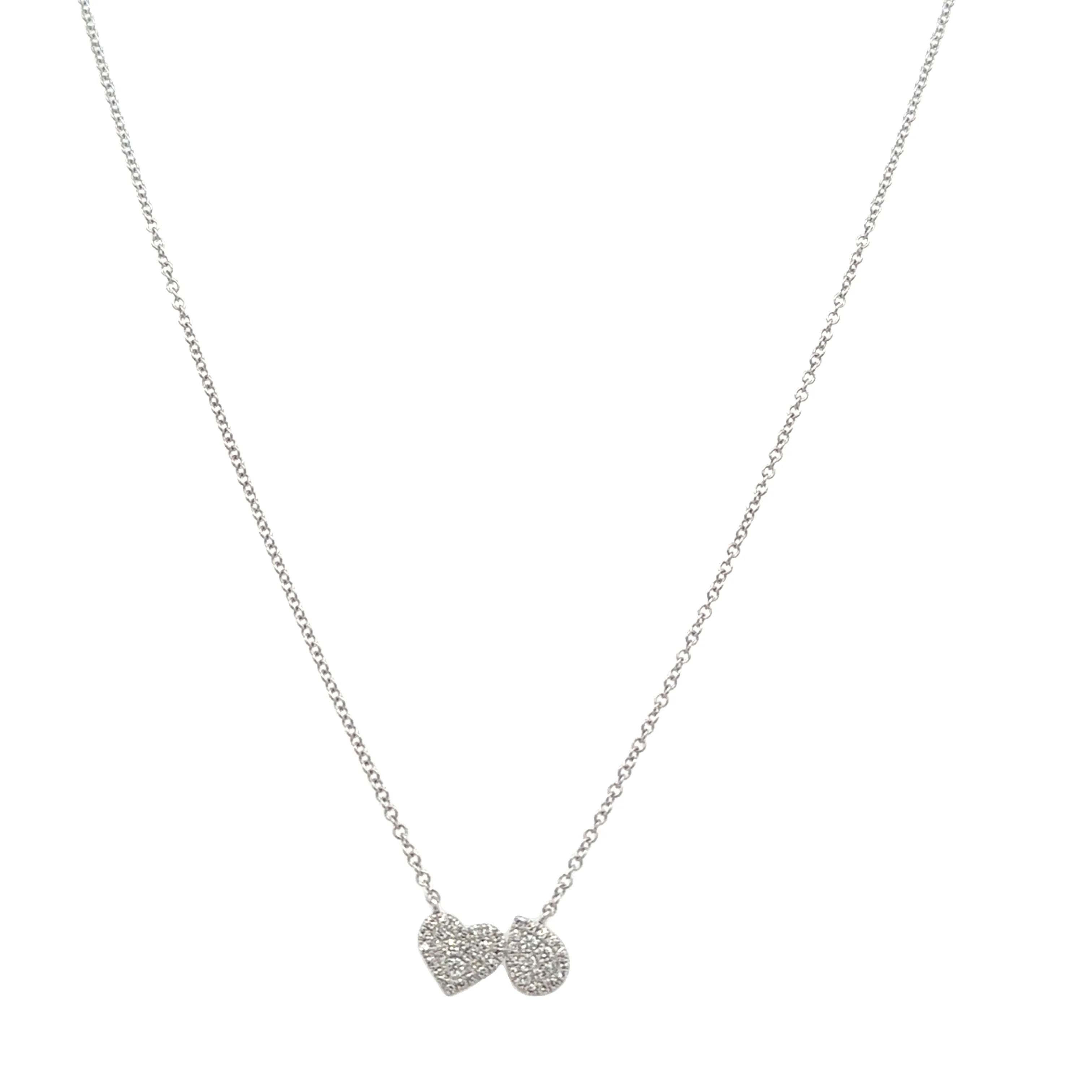 Pave Set Heart and Pear Necklace in White Gold - Image 2