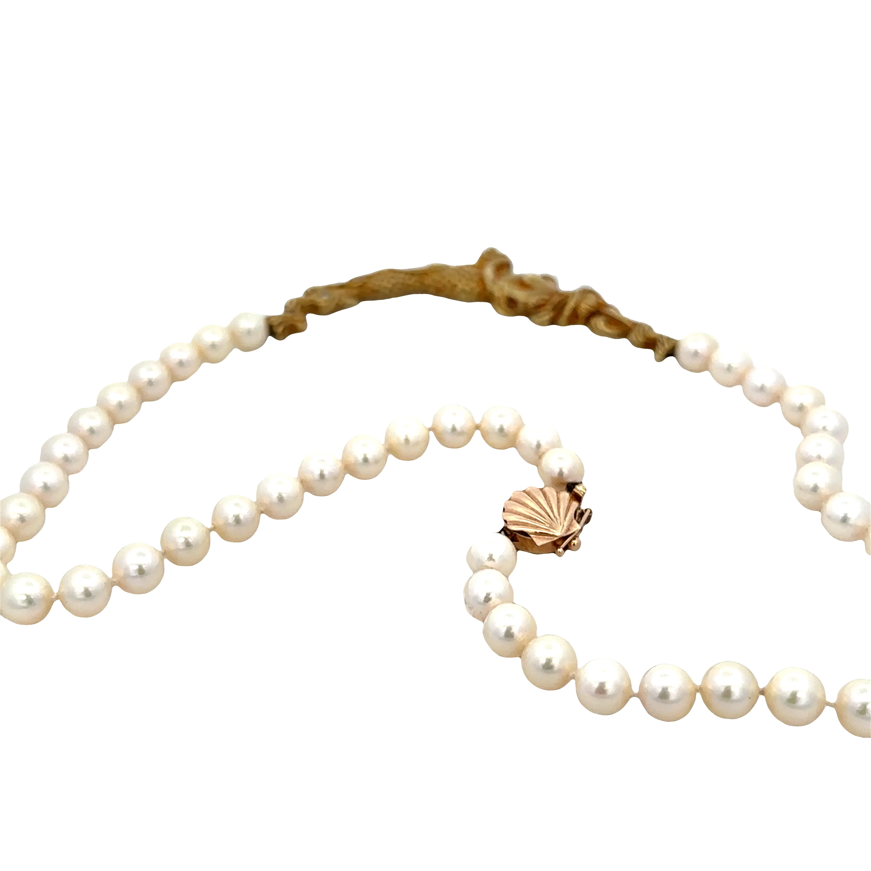 Pearl Necklace with 18k Yellow Gold Mermaid & Diamond Centerpiece – 16" - Image 3
