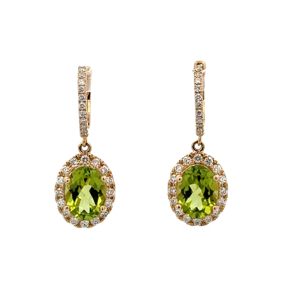Peridot and Diamond Drop Earrings in Yellow Gold