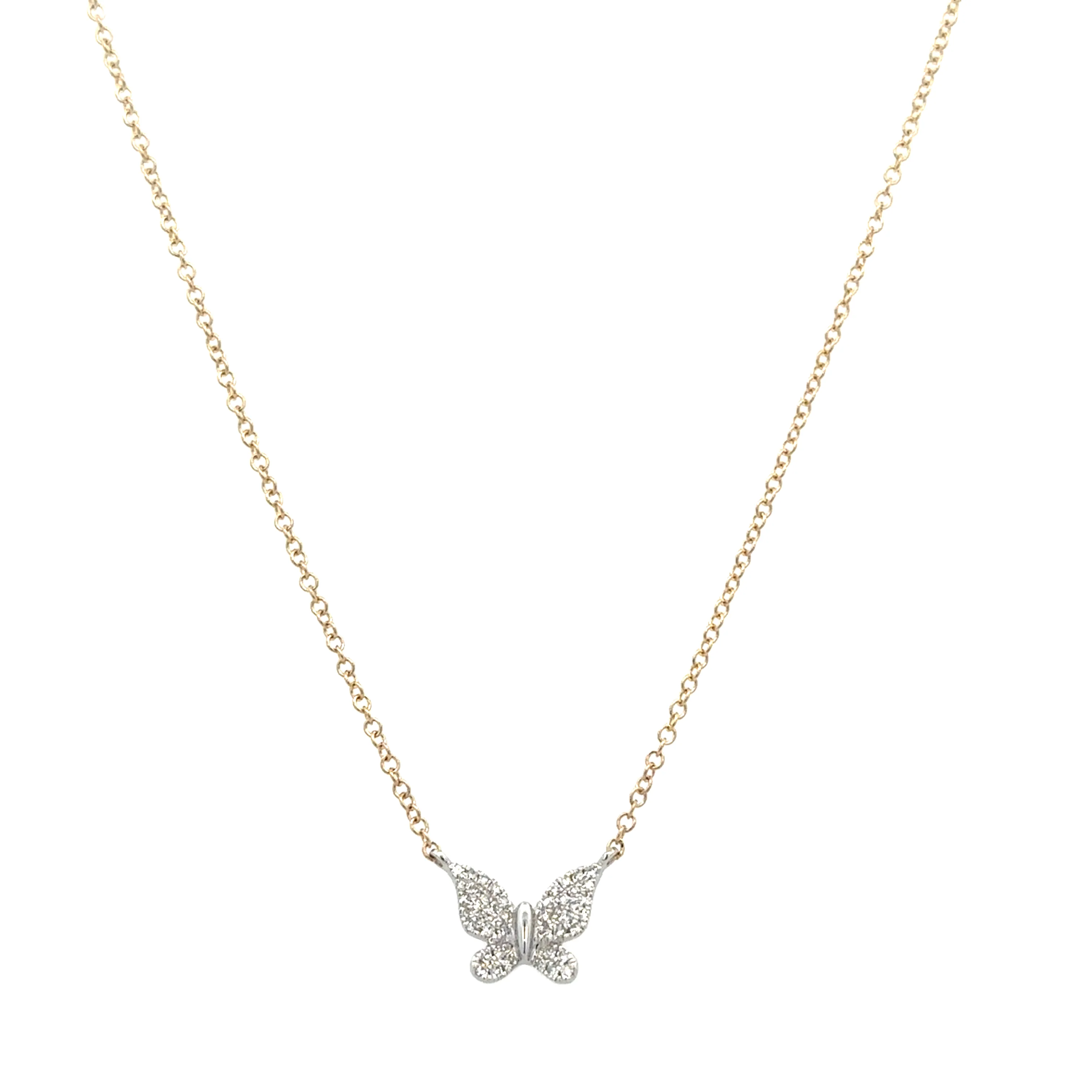 Petite Diamond Butterfly Necklace in Two Tone Gold