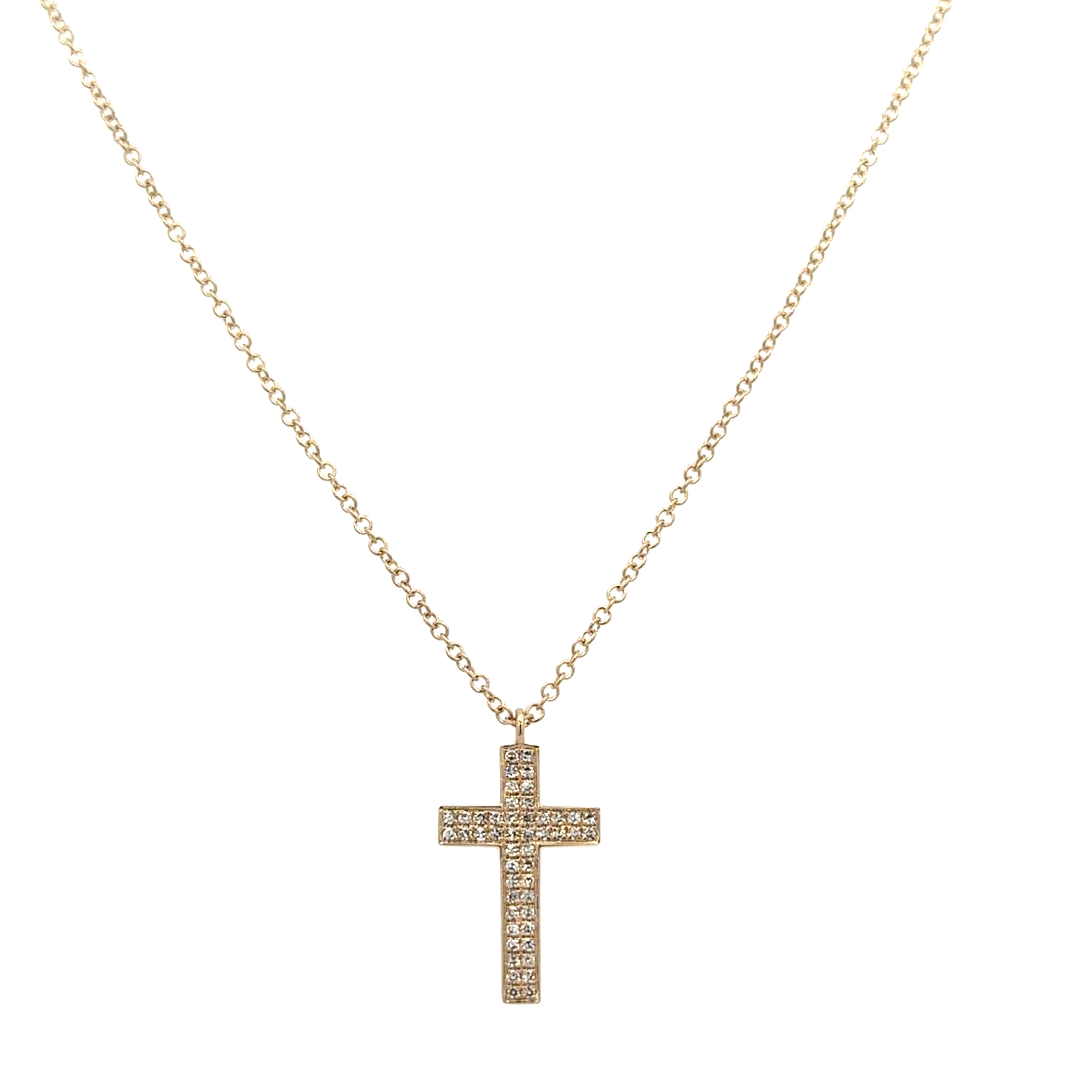 Petite Diamond Cross Pendant in Yellow Gold
