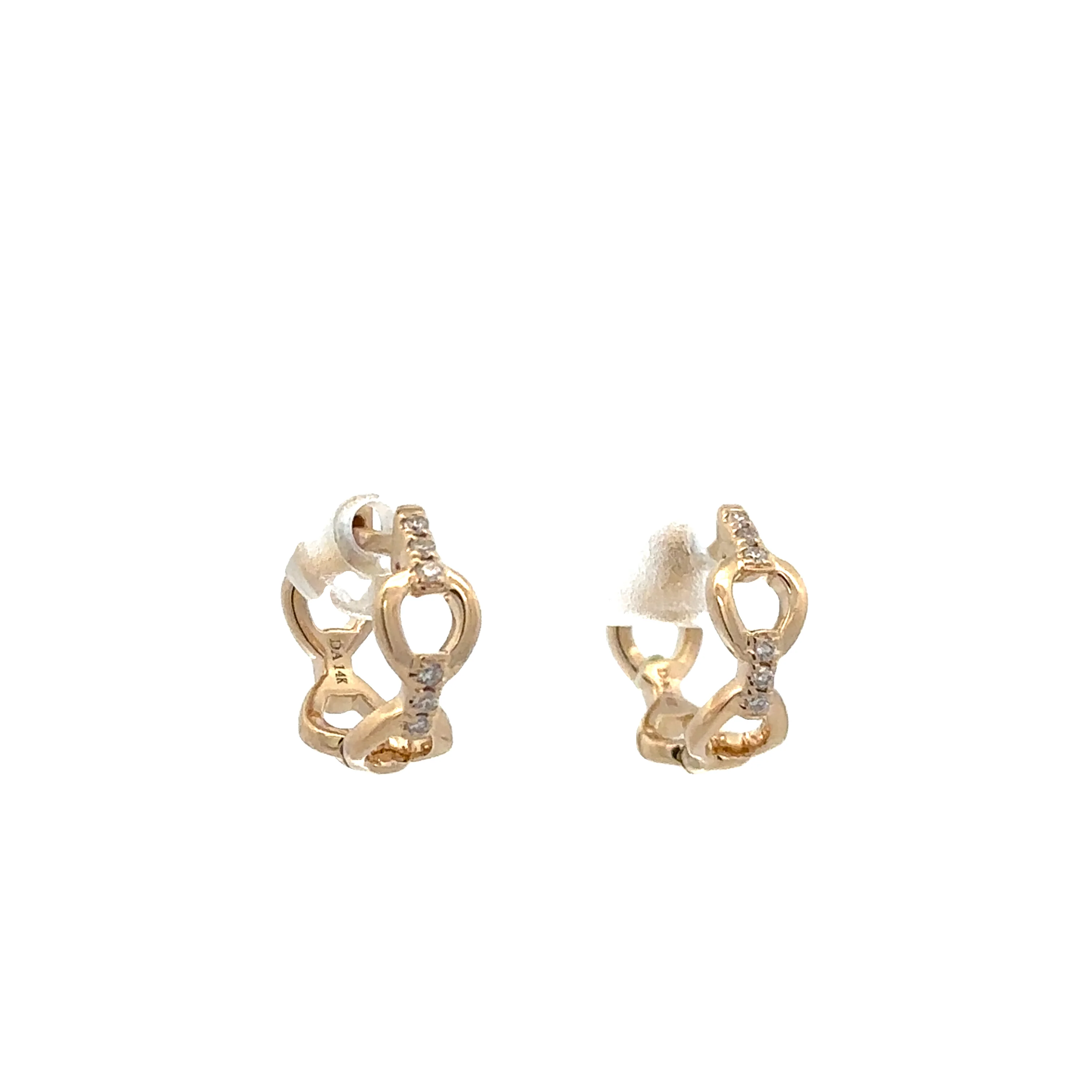 Petite Openwork Diamond Hoop Earrings in Yellow Gold