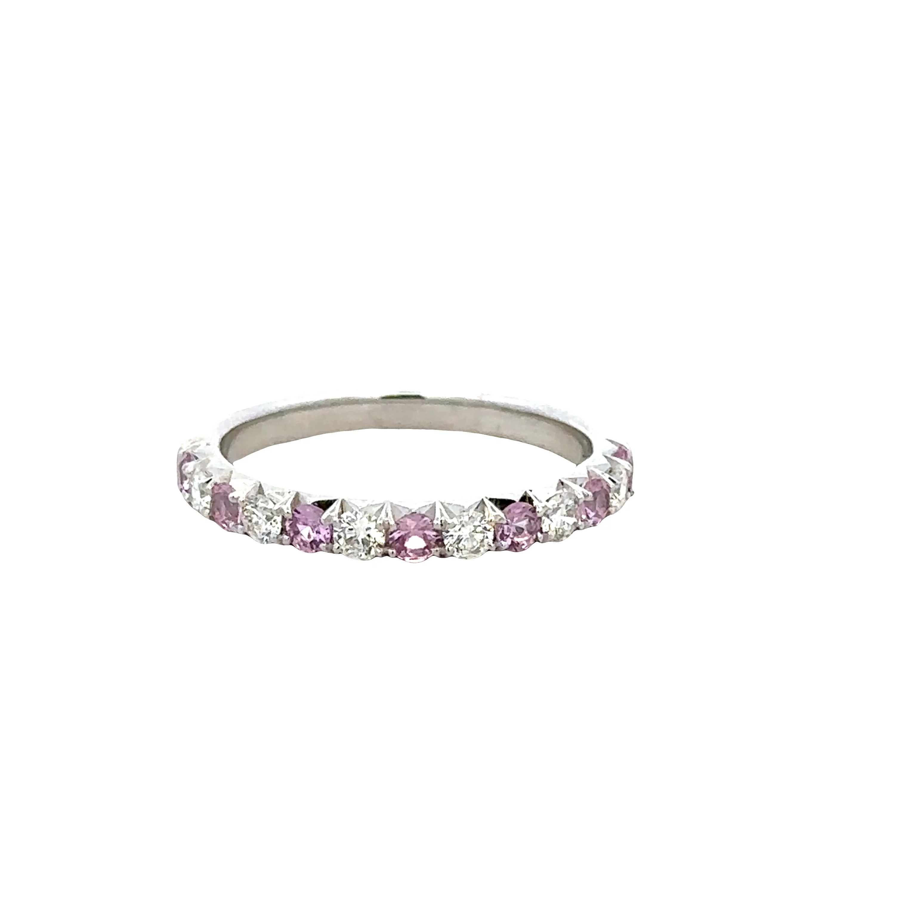 Pink Sapphire and Diamond Band in White Gold